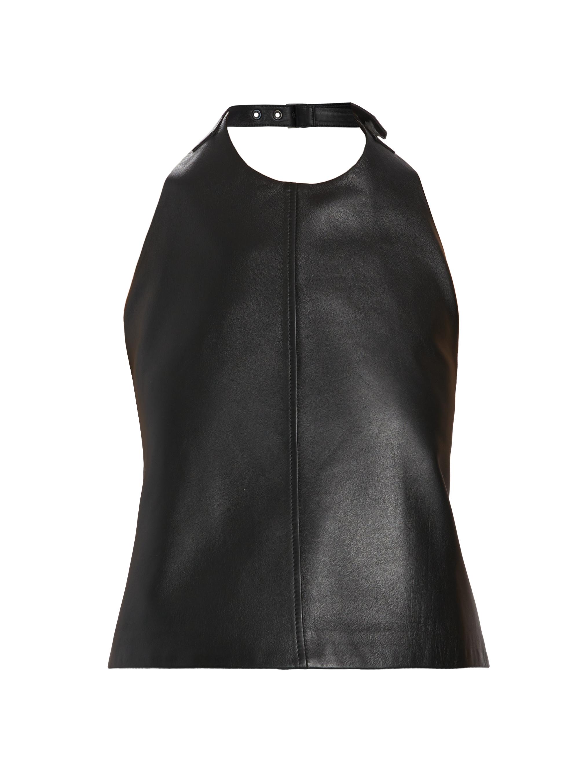 WARDROBE.NYC Women's Leather Bib Top - Black