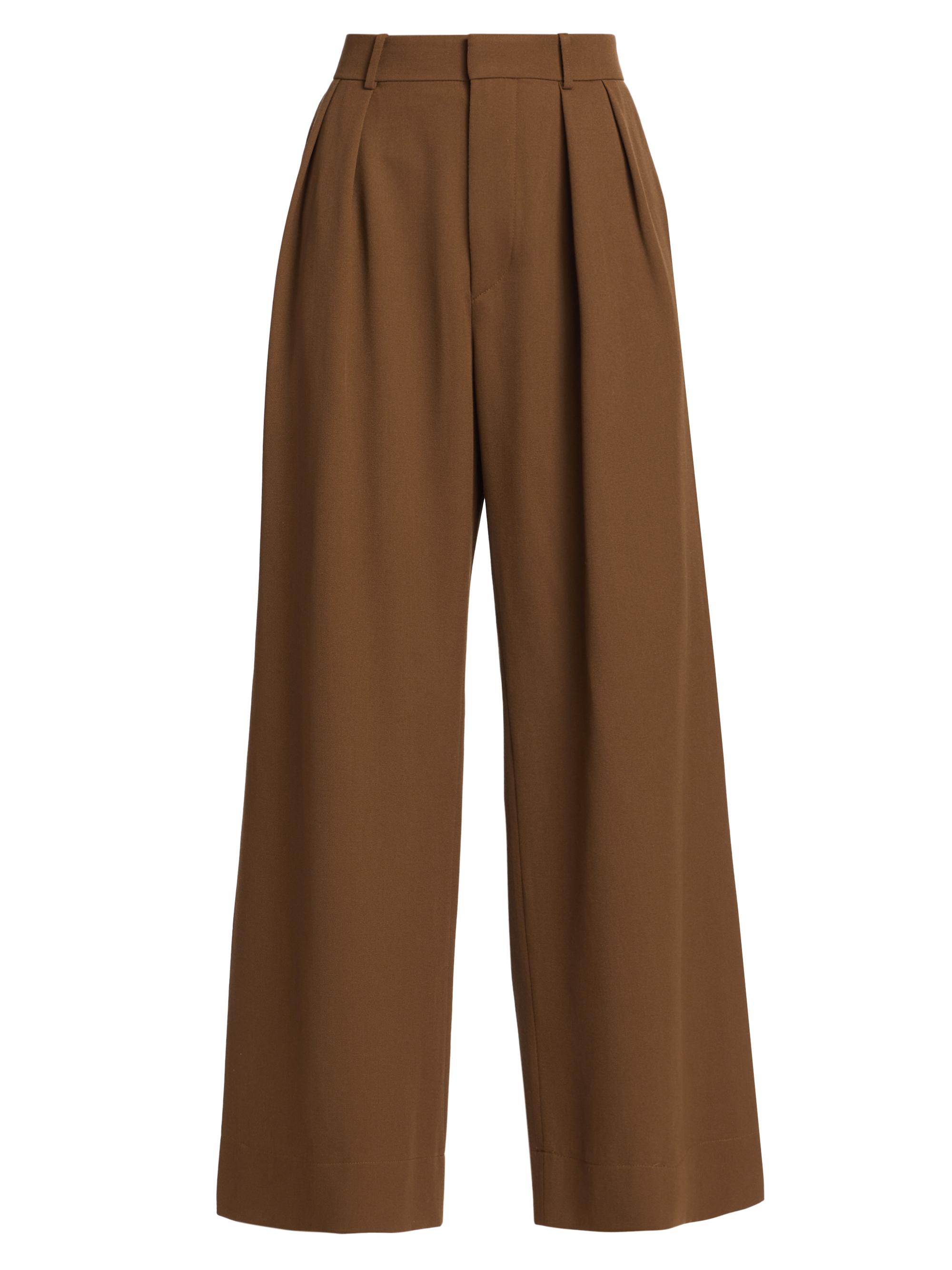 WARDROBE.NYC Women's Low-Rise Pleated Wool Trousers - Brown