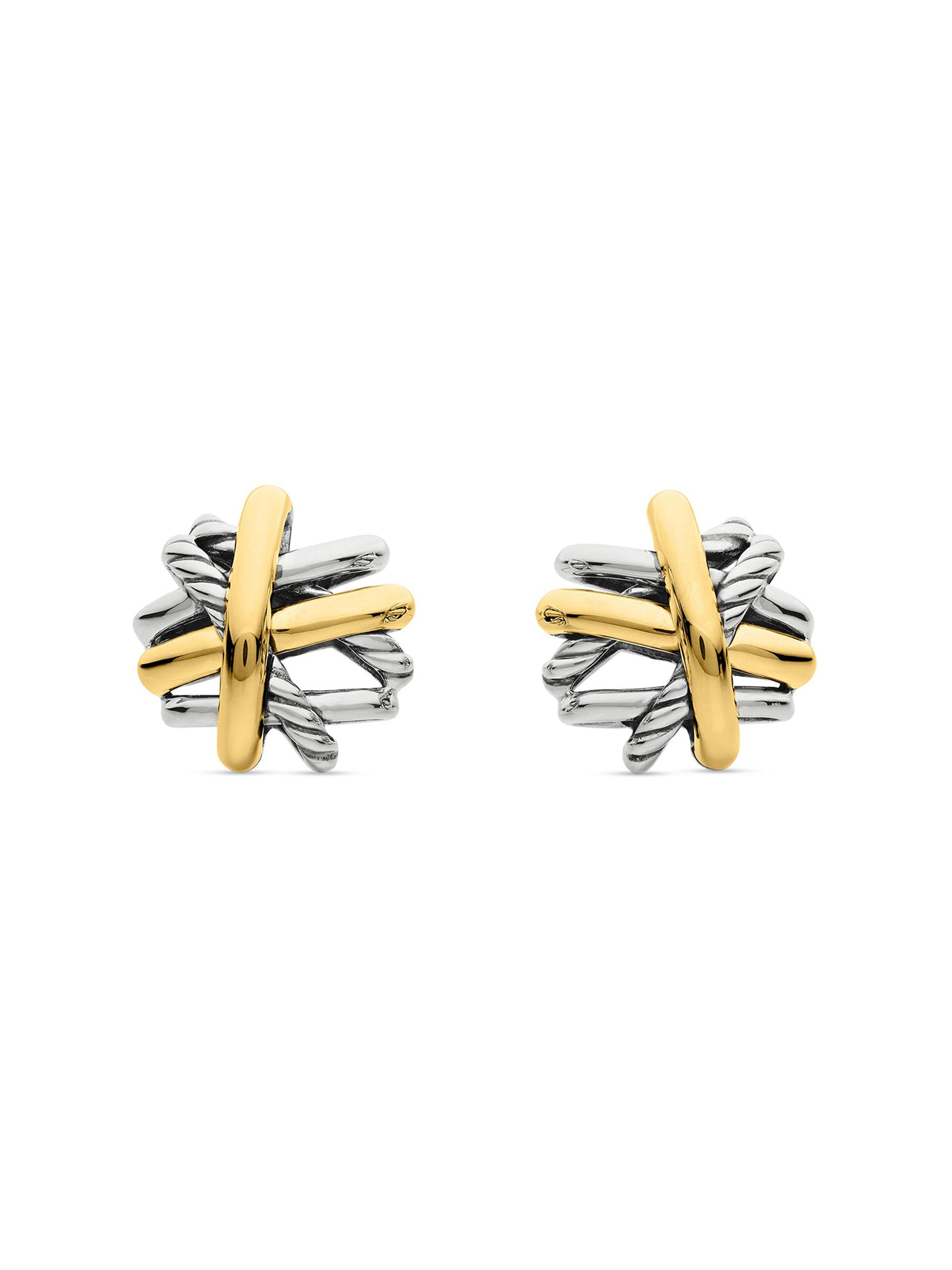 David Yurman Women's Crossover Stud Earrings in Sterling Silver with 18K Yellow Gold, 11MM - Silver