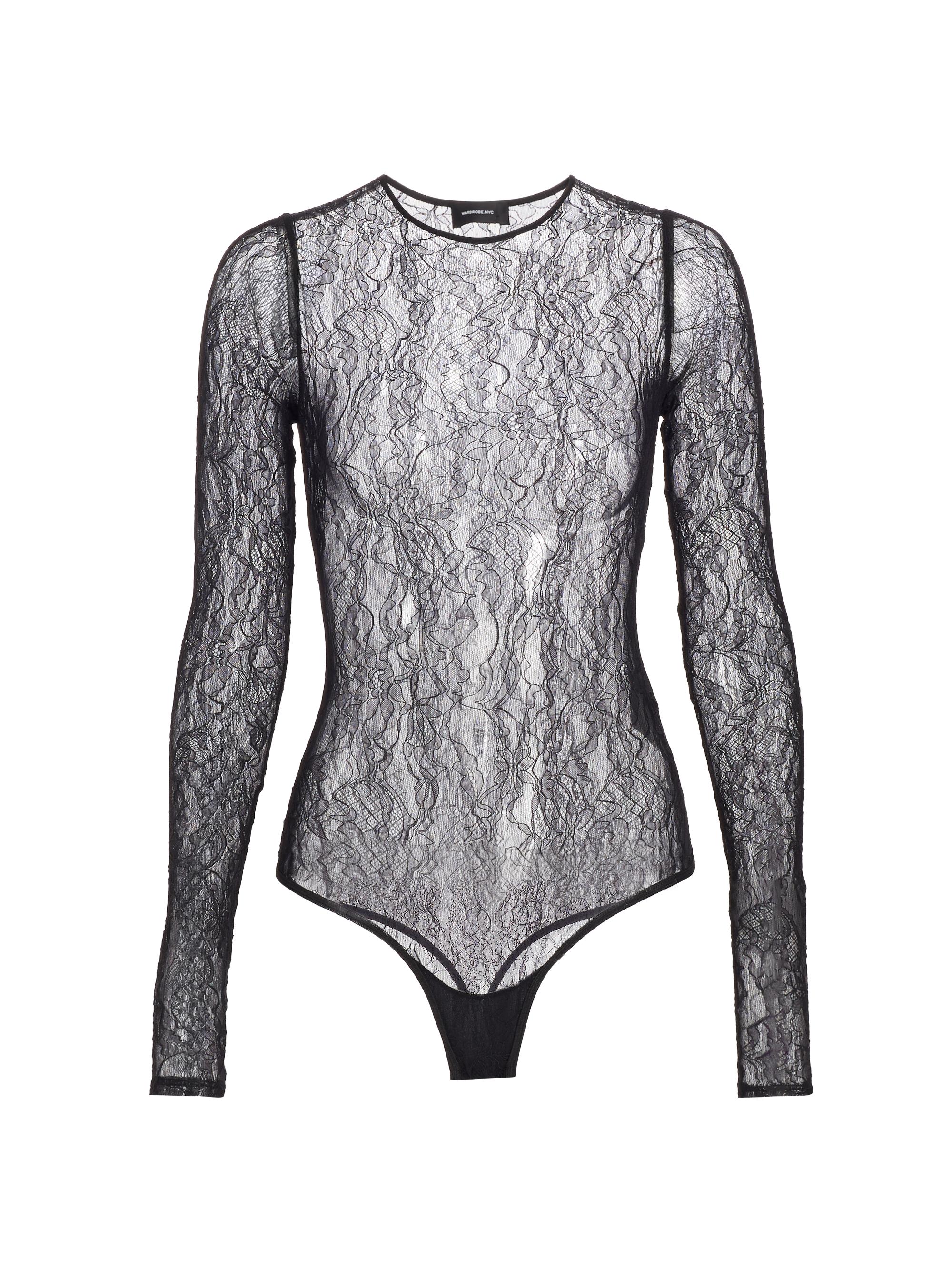 WARDROBE.NYC Women's Swirling Lace Bodysuit - Black