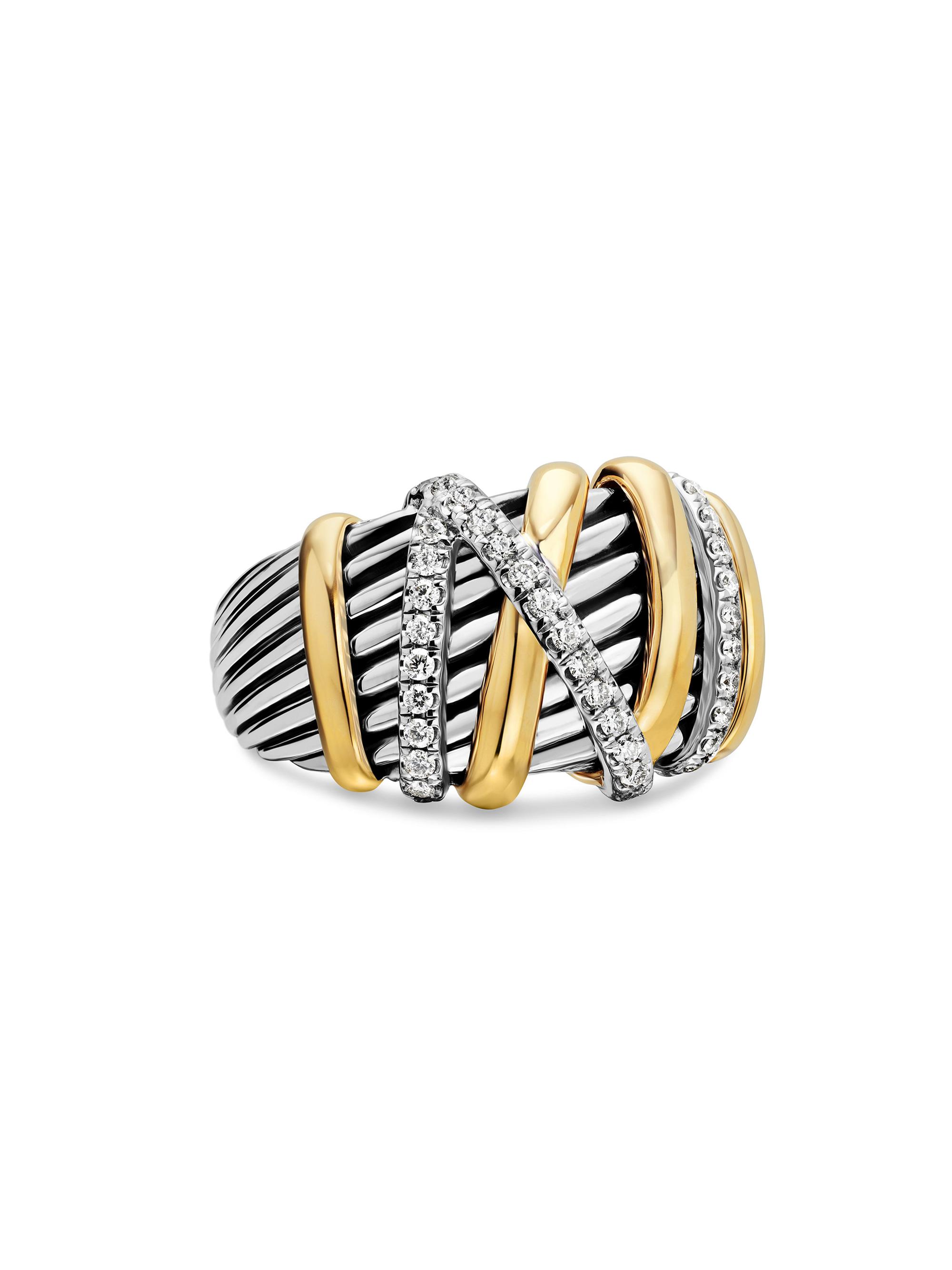 David Yurman Women's Helena Statement Ring with 18K Yellow Gold & Diamonds - Silver Gold