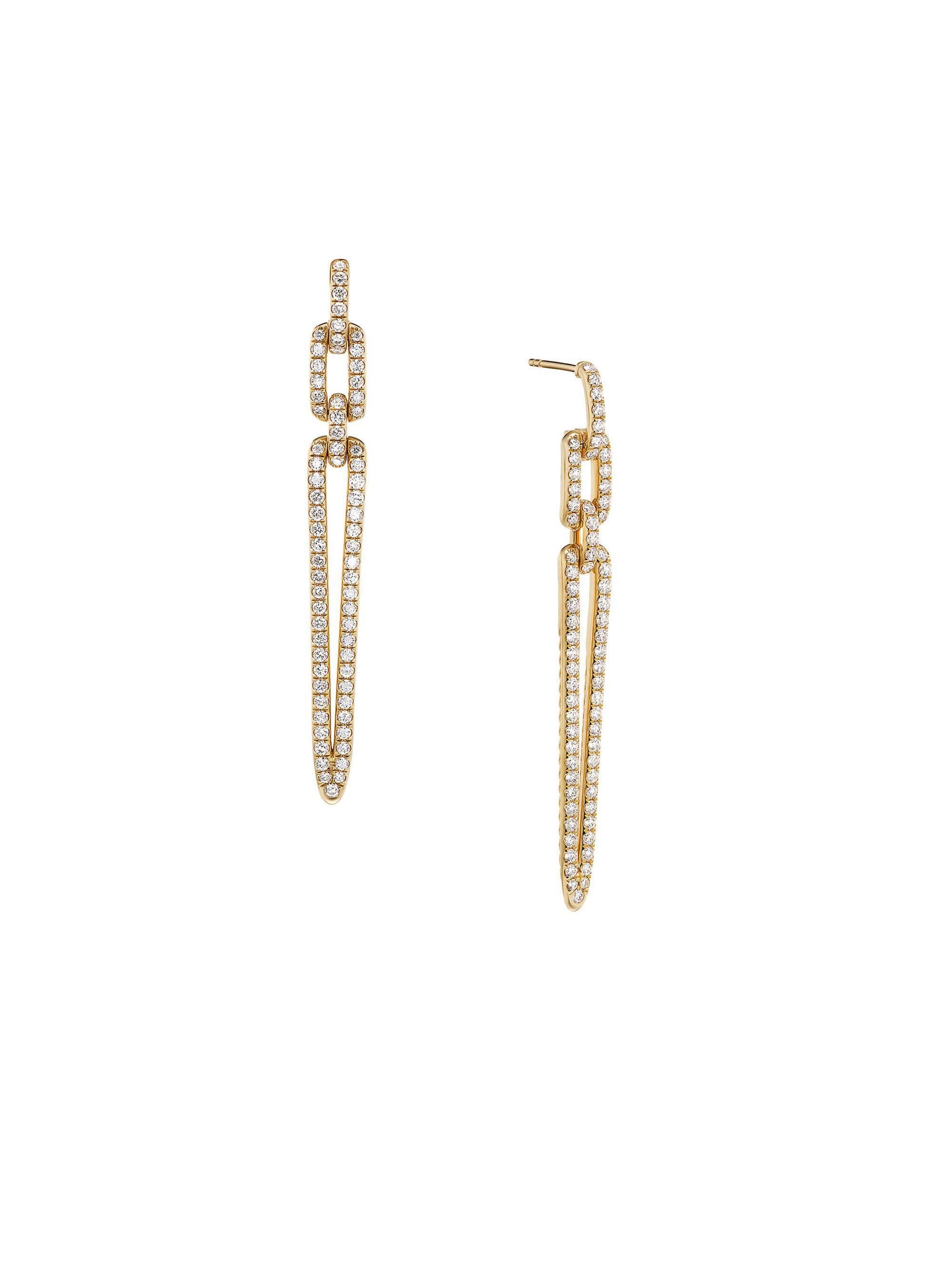 David Yurman Women's Stax Elongated Drop Earrings in 18K Yellow Gold with Diamonds, 58.8mm - Diamond