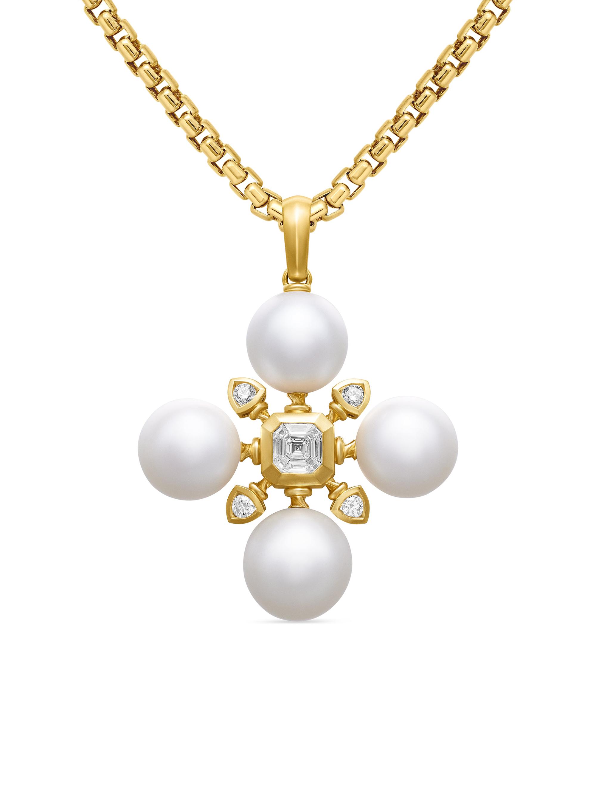 David Yurman Women's Renaissance Pearl Pendant in 18K Yellow Gold with Pearls and Diamonds, 29.4mm - South Sea White Pearl