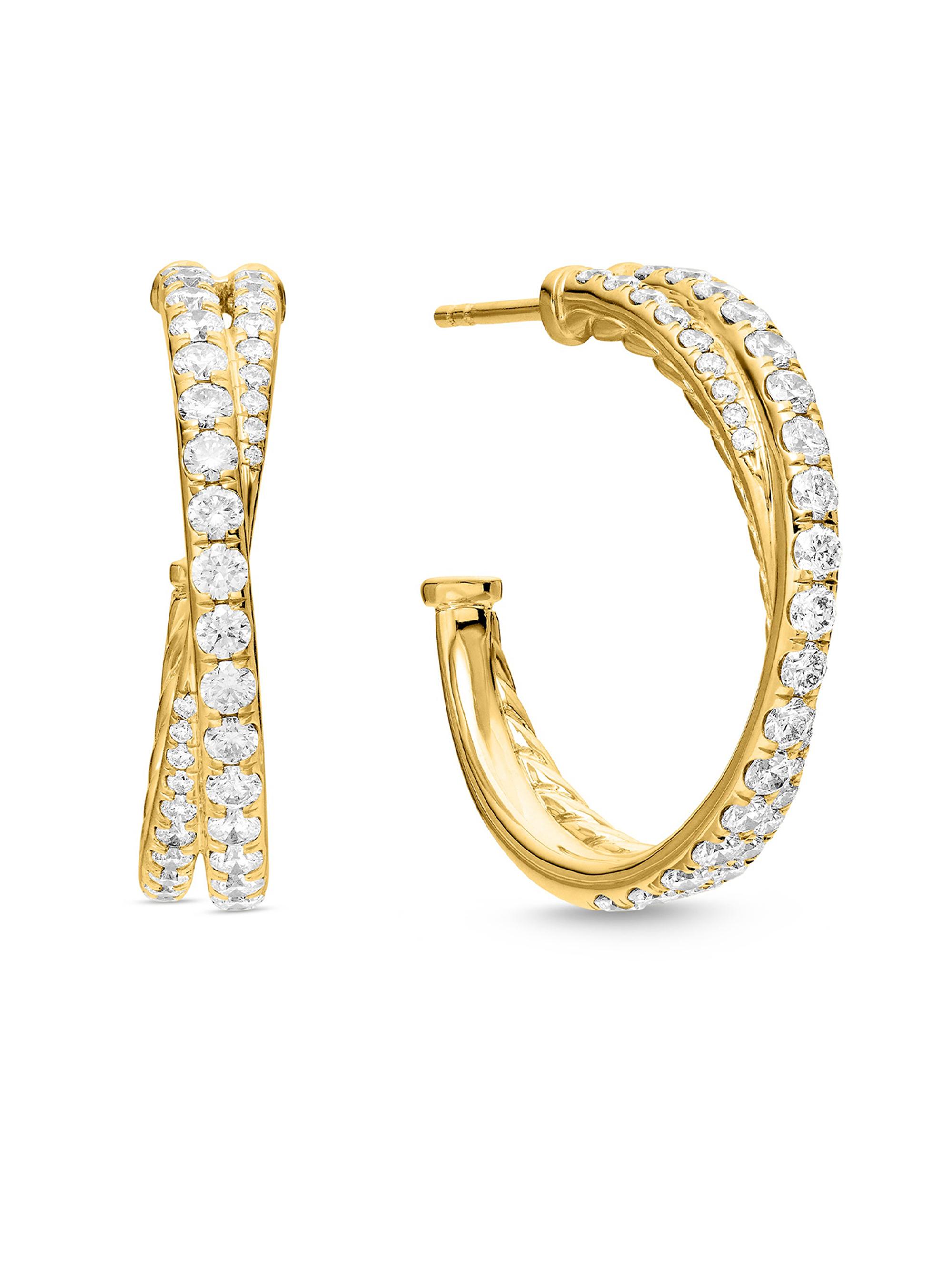 David Yurman Women's Pavé Crossover Hoop Earrings in 18K Gold with Diamonds, 24mm - Yellow Gold