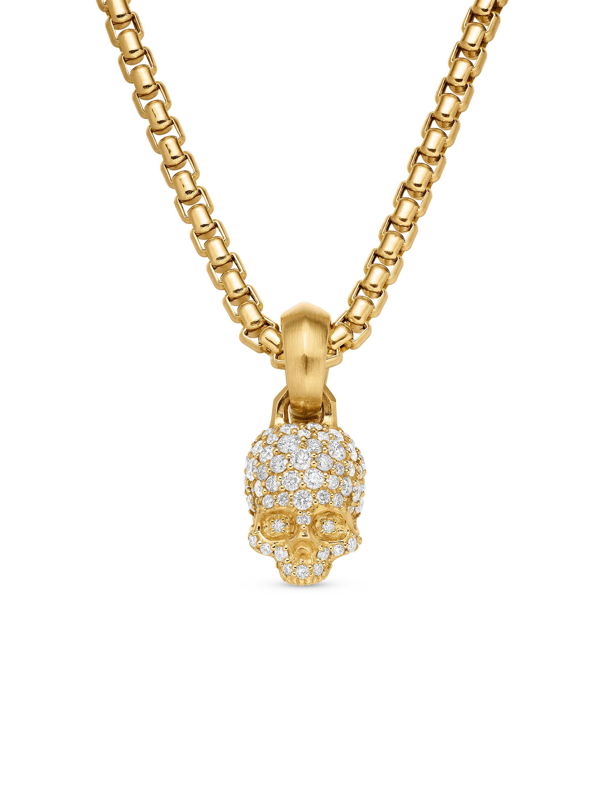 David Yurman Women's Skull Amulet with Full Pavé Diamonds and 18K Yellow Gold, 19.3mm - Diamond
