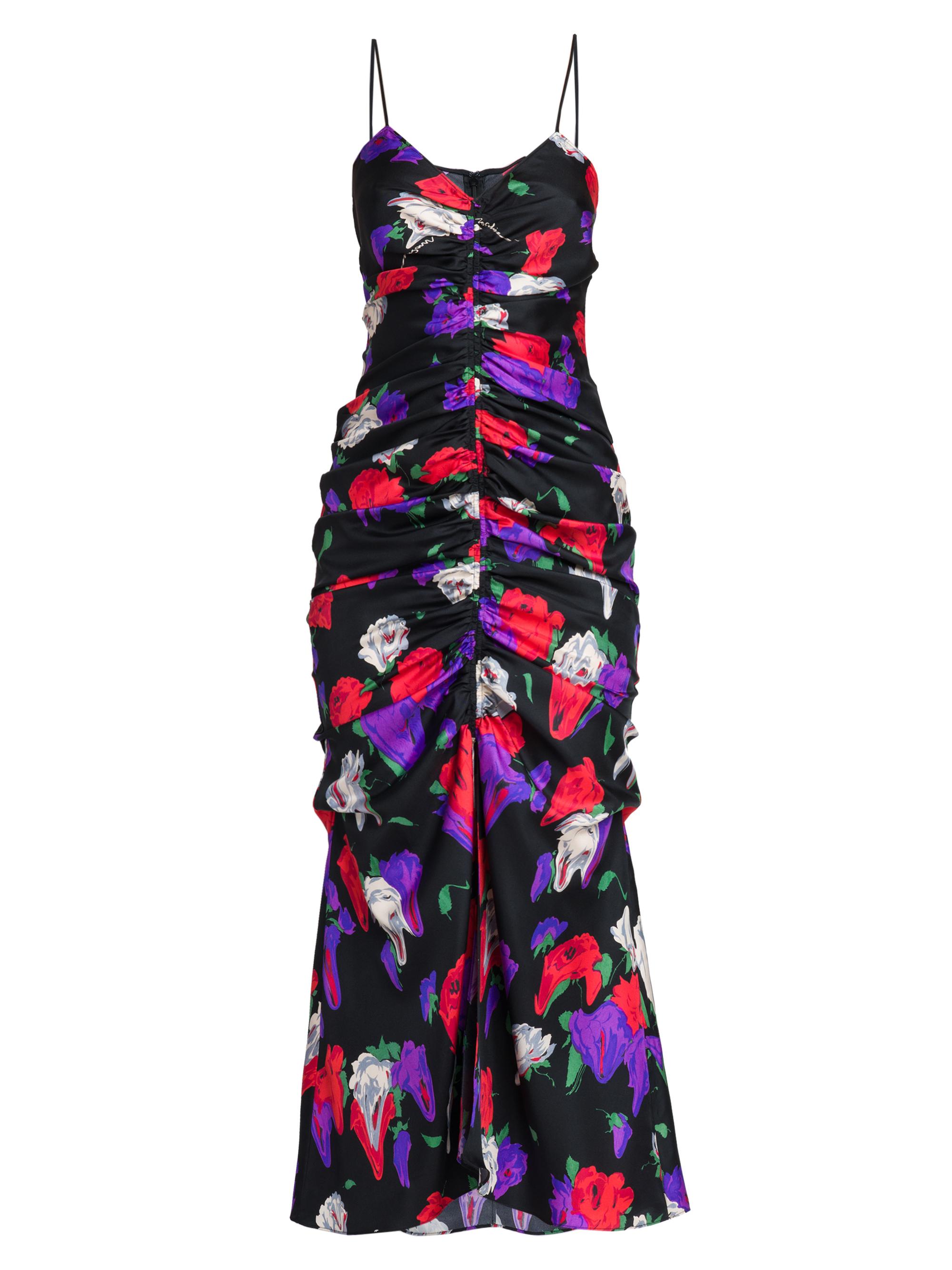 Moschino Women's Ruched Floral Silk Midi-Dress - Fantasy Print Black