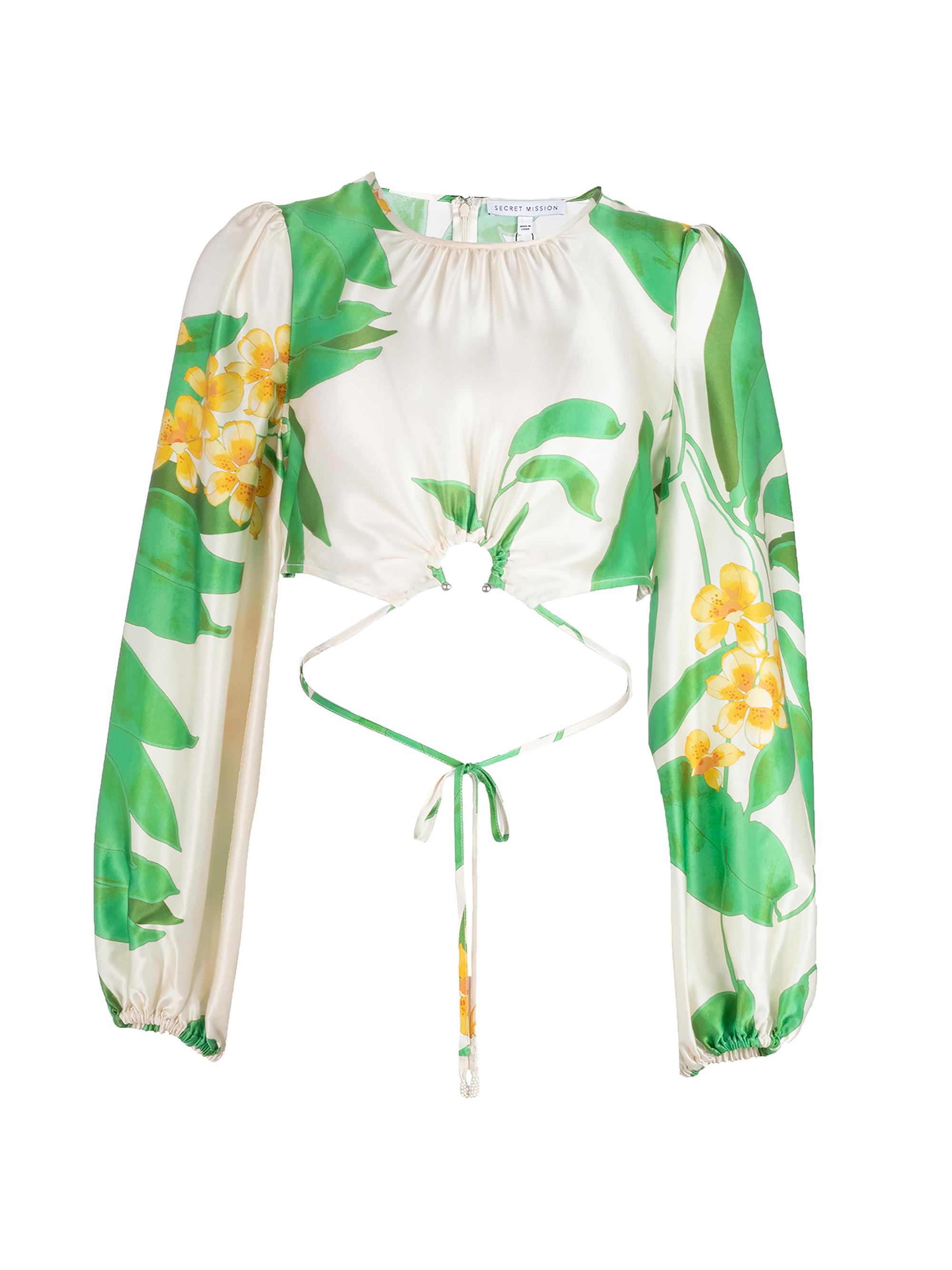Secret Mission Women's Donna Cropped Blouse - Tropical Green