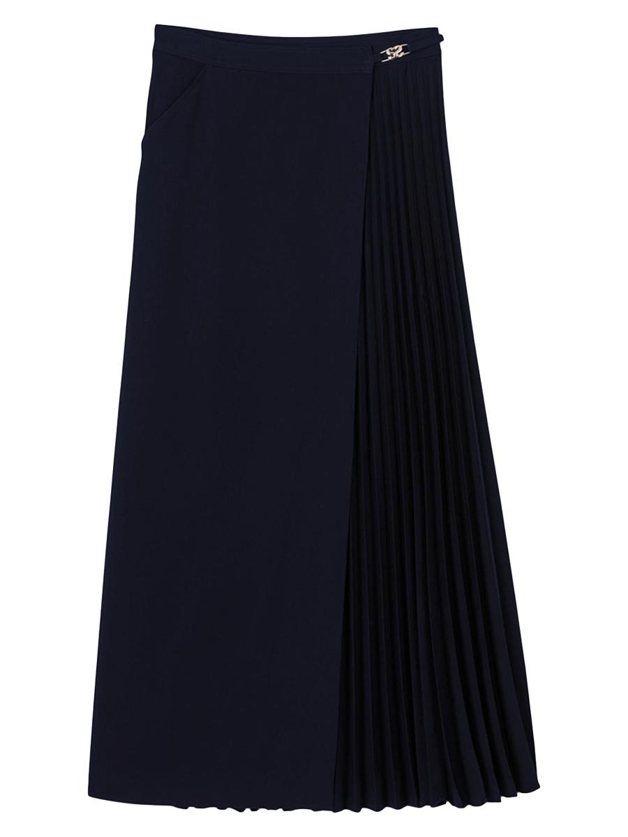 【海外限定】Sandroスカート☆Drawstring-Waist Pleated Checked Skort with decorative belt loops blue For Women | Sandro Paris