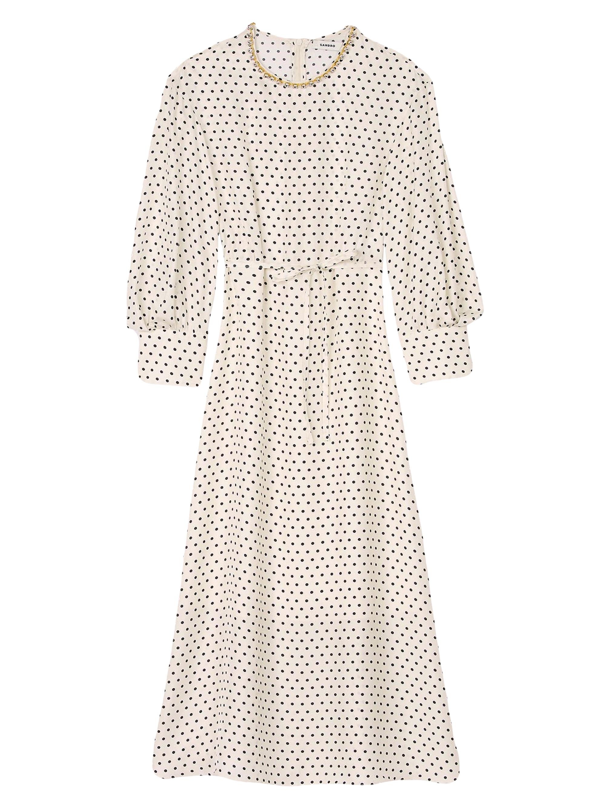 Sandro Women's Polka Dot Dress with Jeweled Collar - Ecru Black