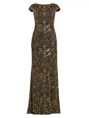 Shop Tadashi Shoji Sequin & Bead Cap-Sleeve Gown | Saks Fifth Avenue