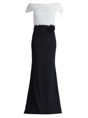 Tadashi Shoji Fringed Off-The-Shoulder Gown | Saks Fifth Avenue