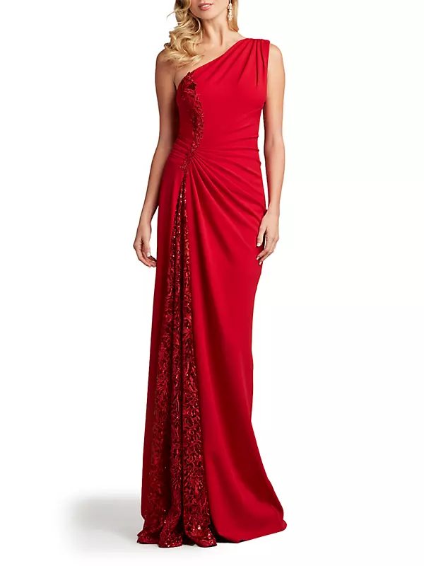 One-Shoulder Lace-Insert Gown