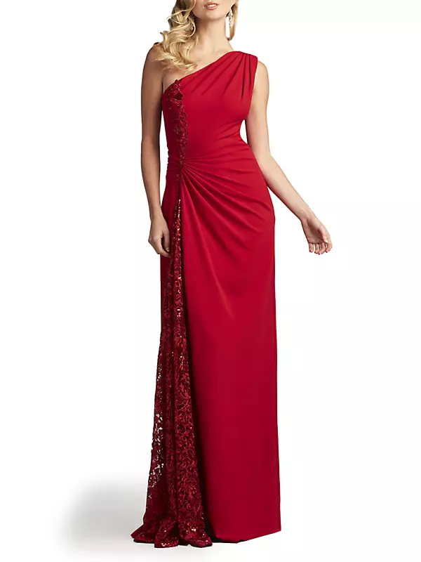 One-Shoulder Lace-Insert Gown