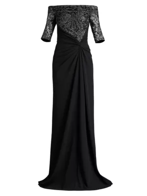 Tadashi Shoji Women's Sequined Off-The-Shoulder Gown - Silver Black