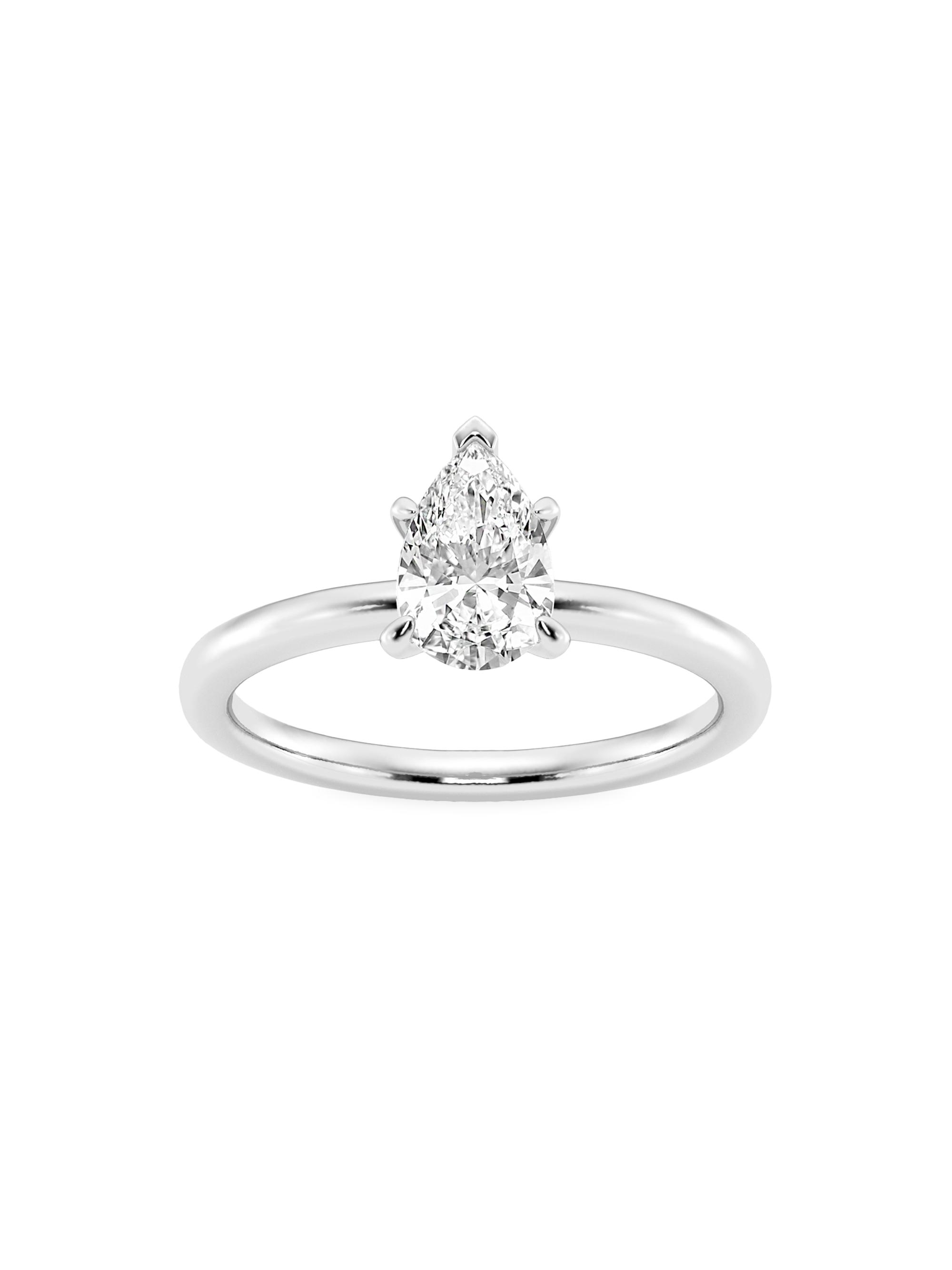 Saks Fifth Avenue Collection Women's 14K White Gold & Pear-Cut Lab-Grown Diamond Solitaire Ring/0.50-5.00 TCW - 1 Tcw