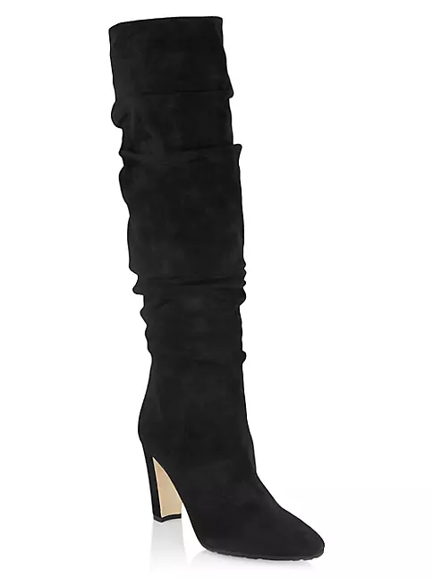 Manolo Blahnik Women's Calassohi 90mm Slouchy Suede Knee-High Boots - Black - Size 10
