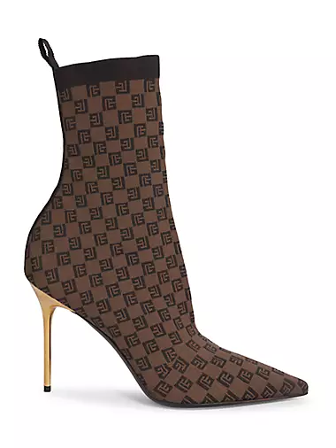 Louis Vuitton Monogram Flower Heeled Knit Socks Ankle Boots Black