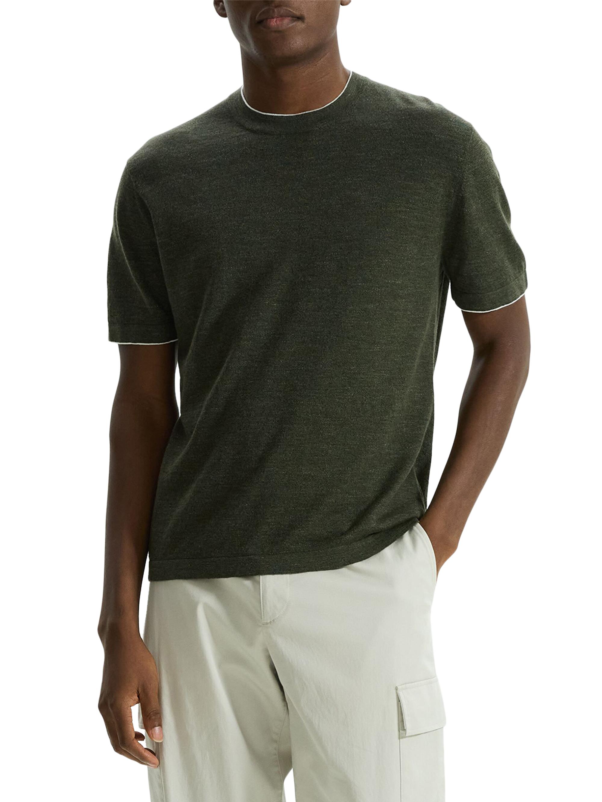 Theory Men's Kolben Linen-Blend Crewneck T-Shirt - Dark Olive