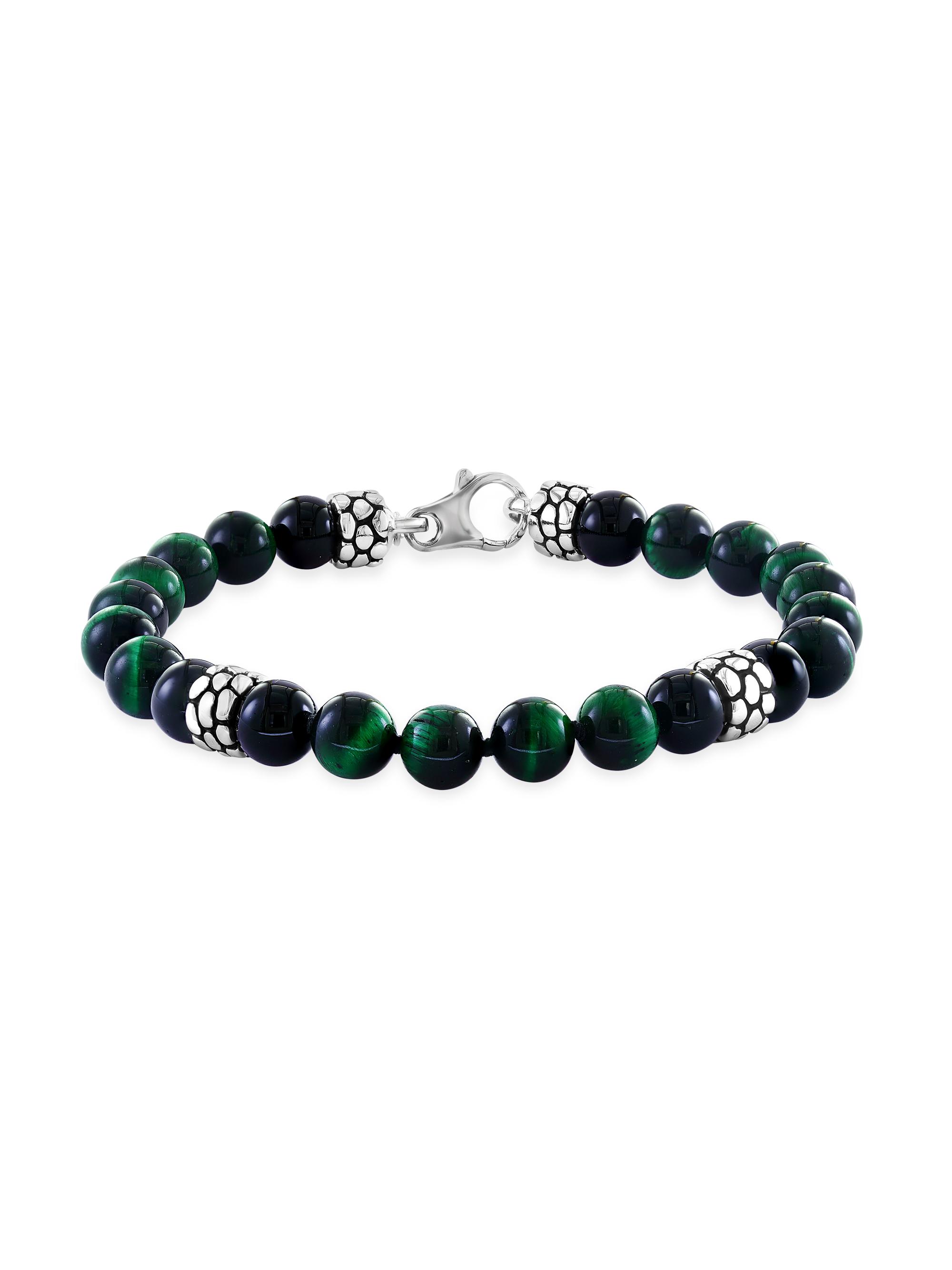 Saks Fifth Avenue Collection Men's COLLECTION 925 Sterling Silver, Tiger Eye & Onyx Beaded Bracelet - Black Silver