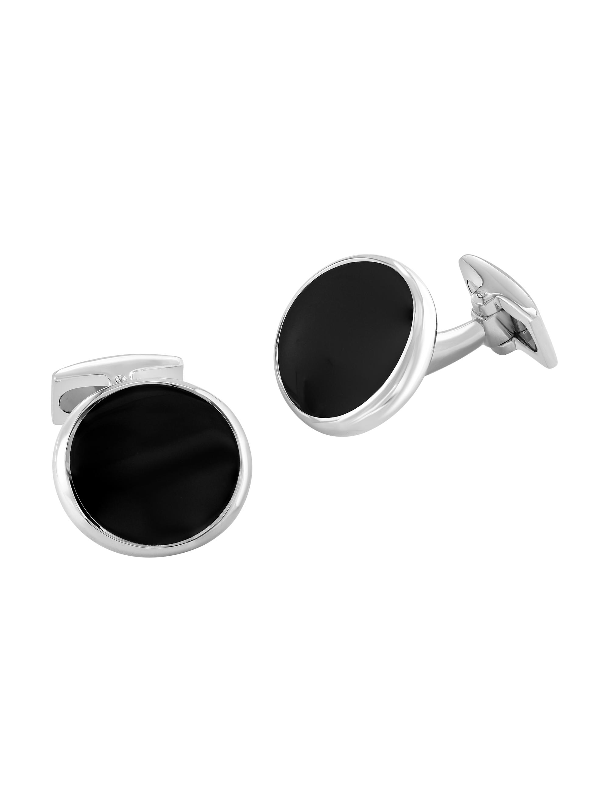 Saks Fifth Avenue Men's 925 Sterling Silver & Black Agate Cufflinks - Black Silver