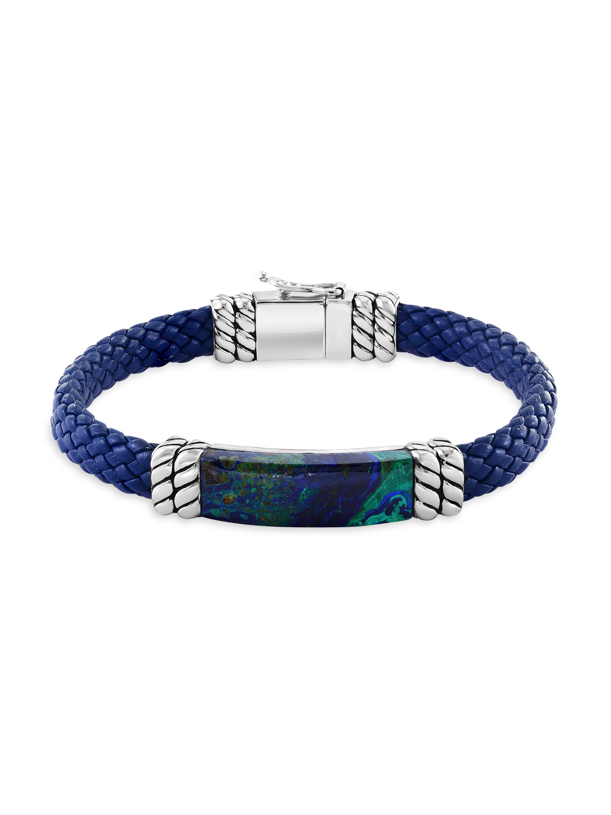 Saks Fifth Avenue Collection Men's COLLECTION Z6 925 Sterling Silver, Leather & Azurite Bracelet - Blue Green
