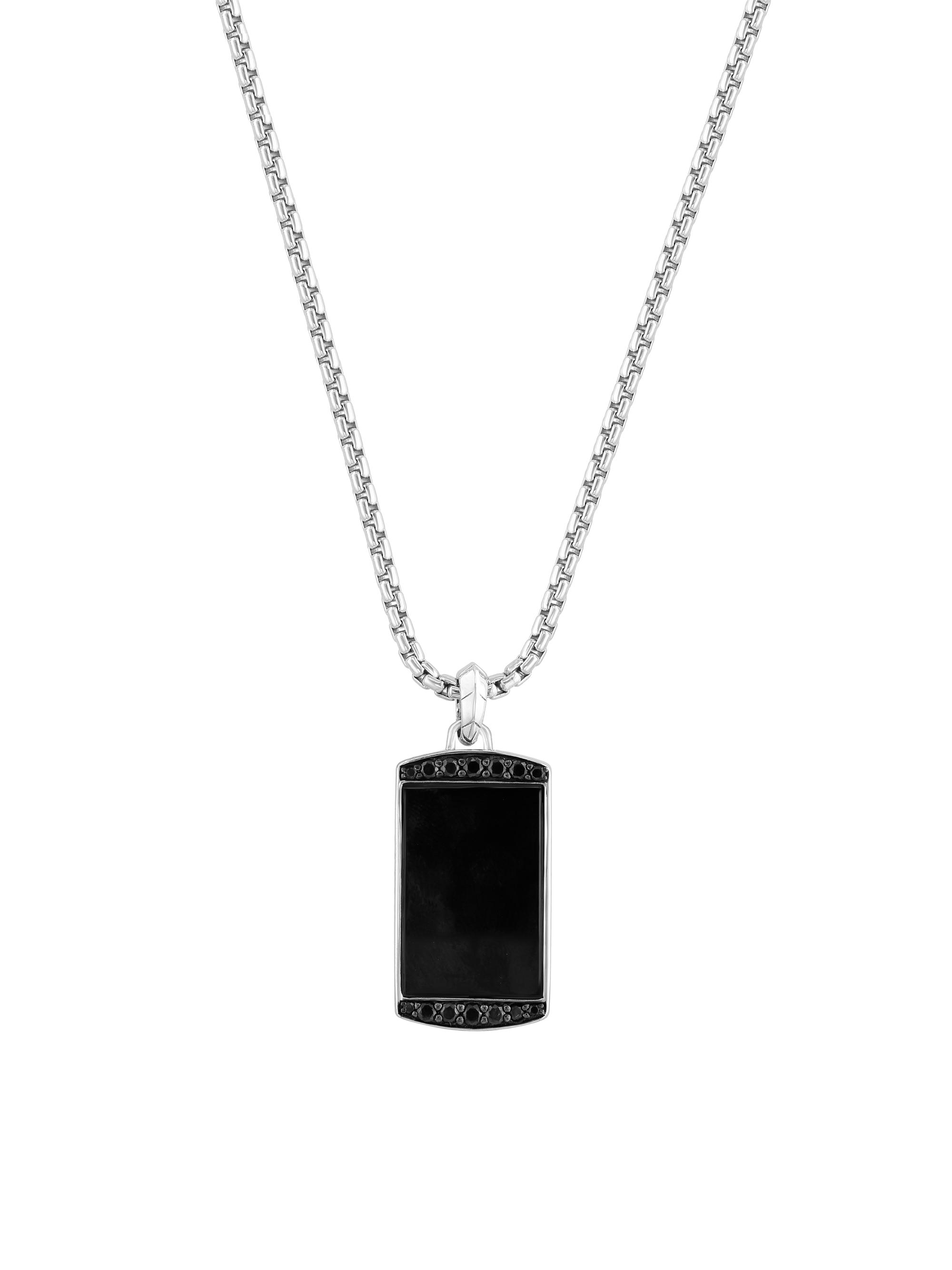 Saks Fifth Avenue Collection Men's COLLECTION Sterling Silver, Black Spinel, & Onyx Pendant Necklace - Black Silver