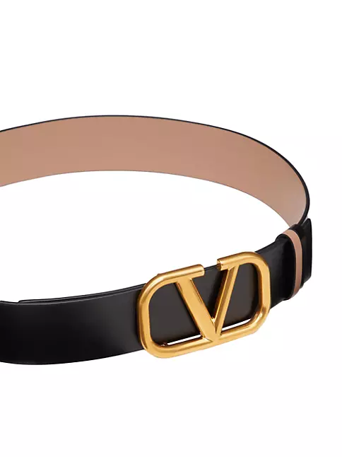 Reversible Vlogo Signature Belt In Glossy Calfskin 40 Mm for Woman in  Saddle Brown/black