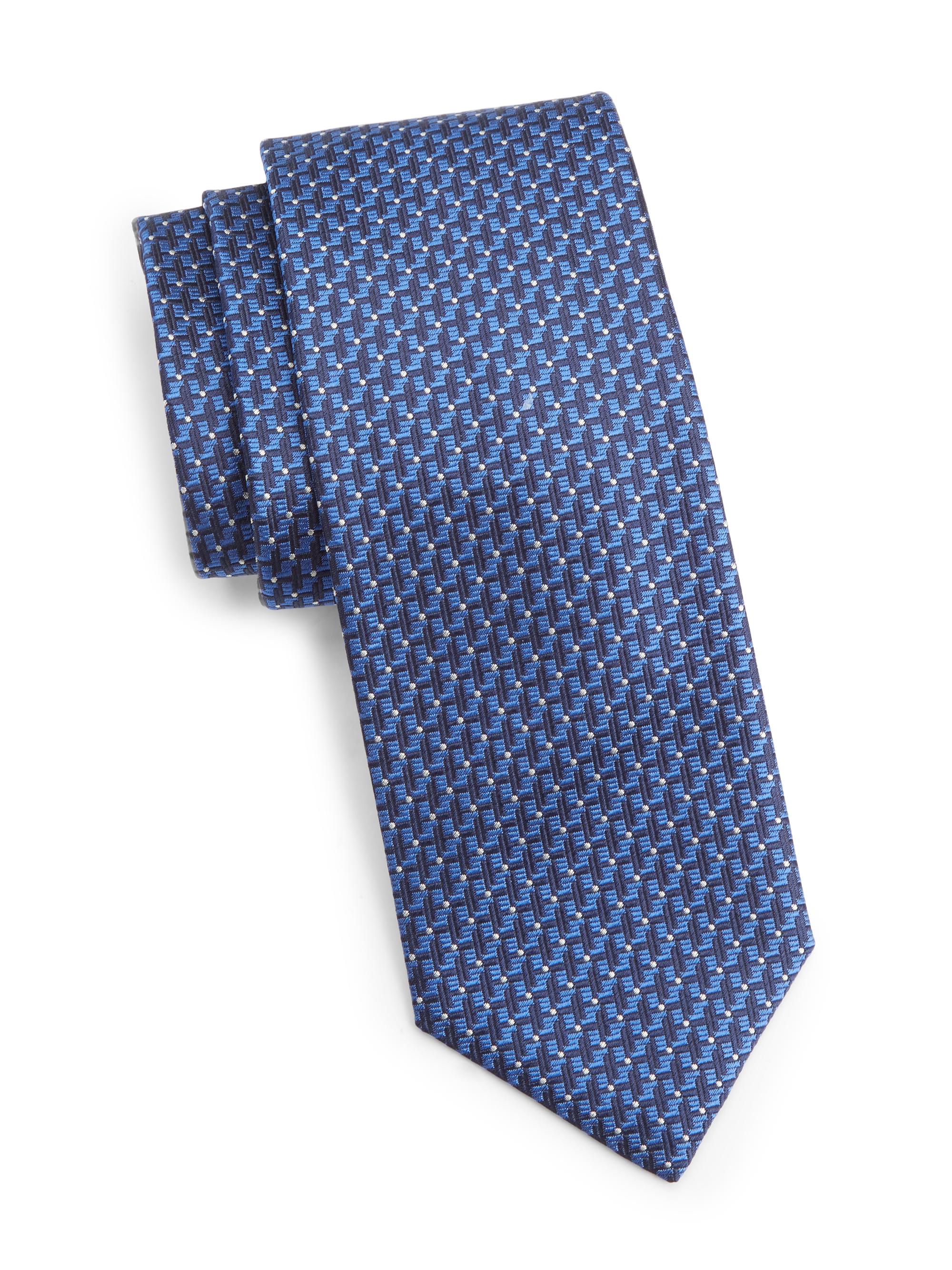 Canali Men's Geometric Silk Tie - Blue