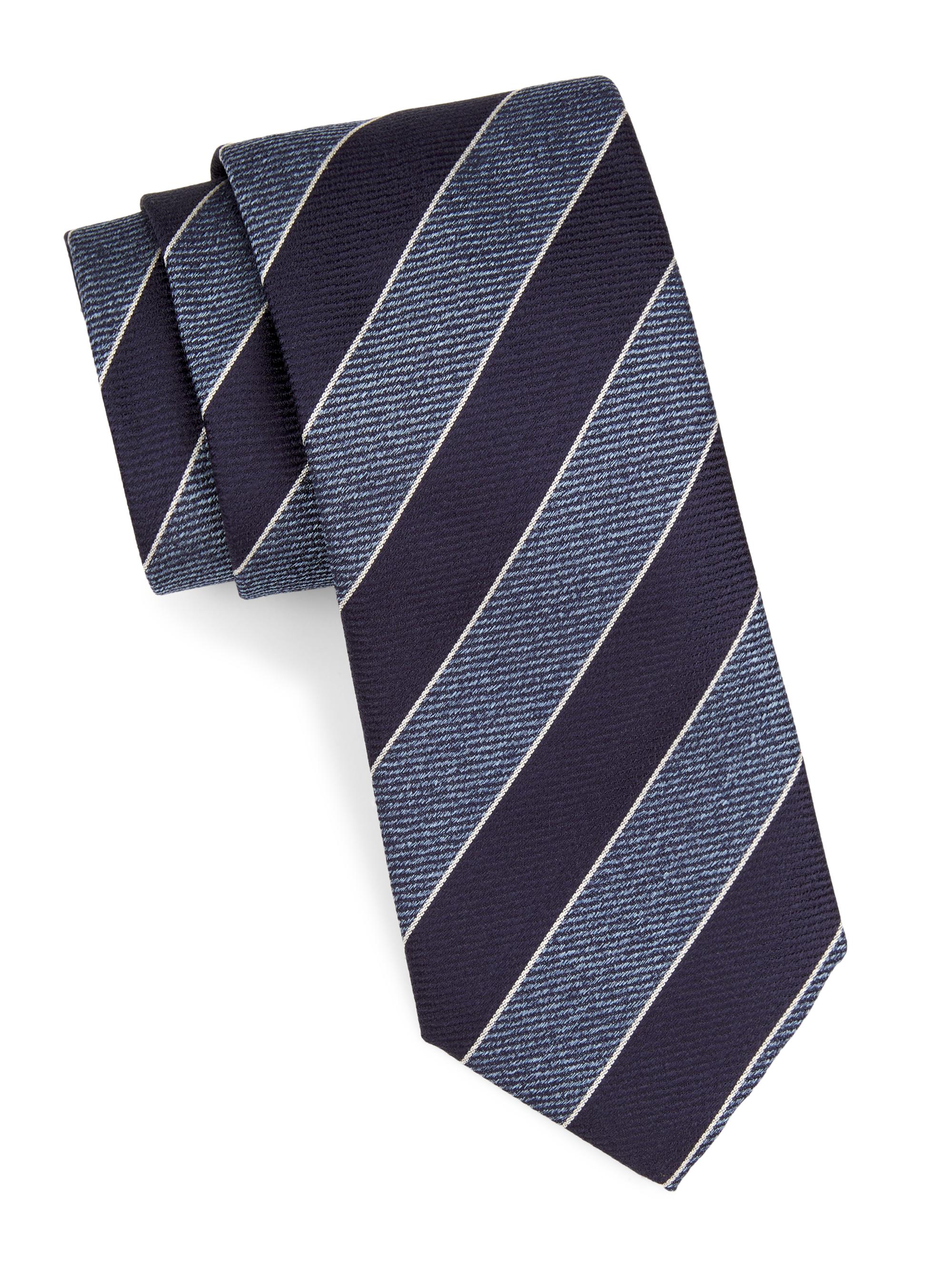 Canali Men's Striped Silk Tie - Dark Blue