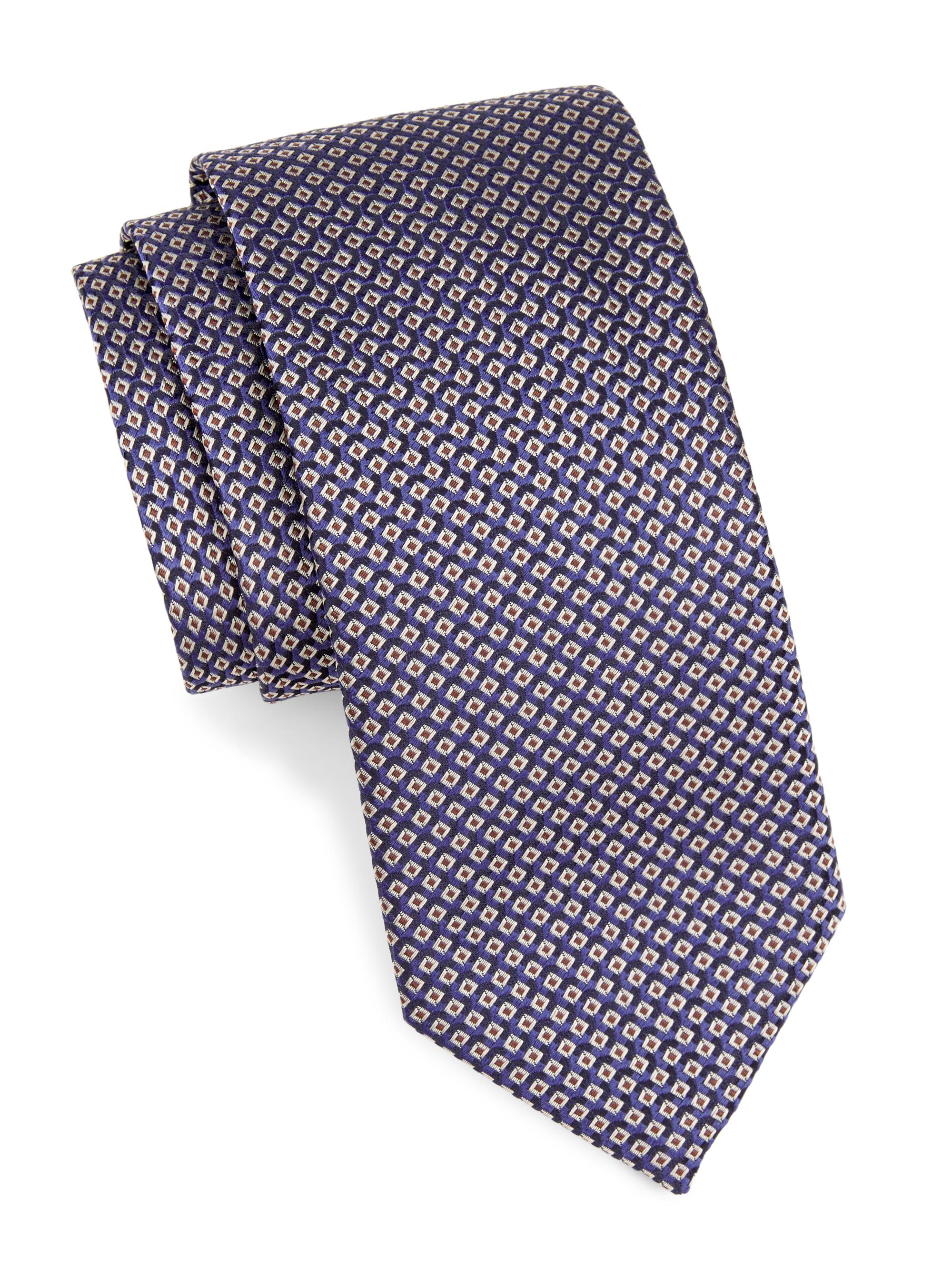 Canali Men's Geometric Silk Tie - Dark Blue