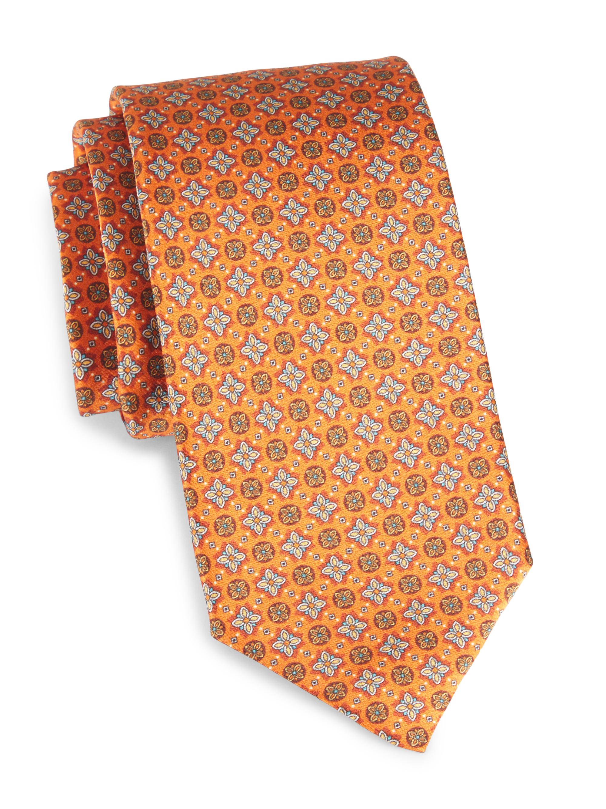 Canali Men's Floral Silk Tie - Orange