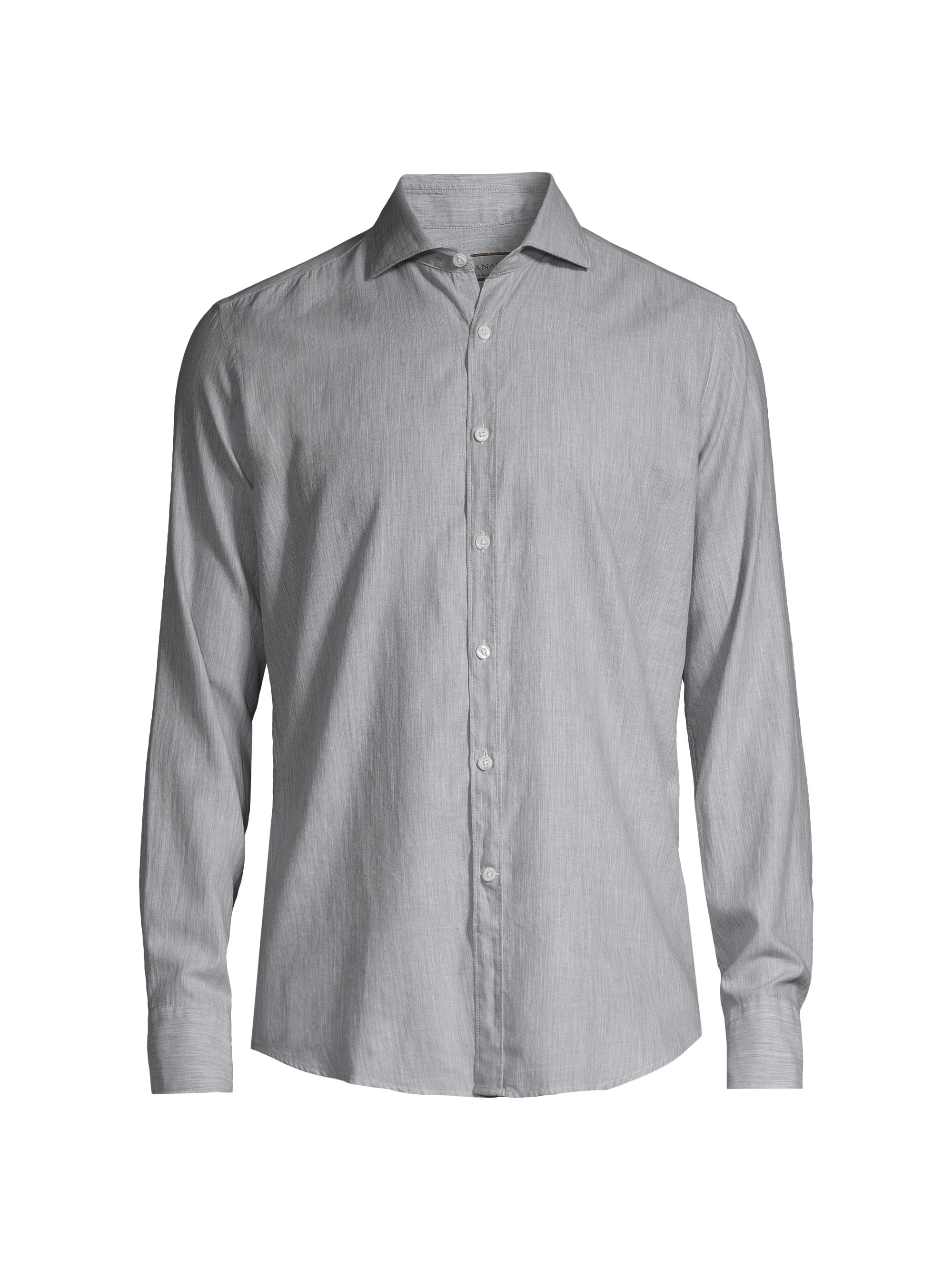 Canali Men's Solid Herringbone Sport Shirt - Light Grey