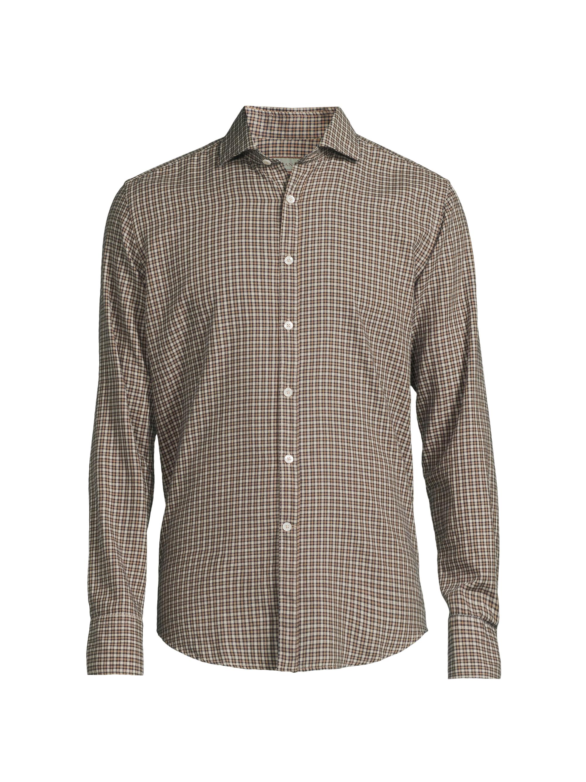 Canali Men's Check Button-Up Sport Shirt - Tan