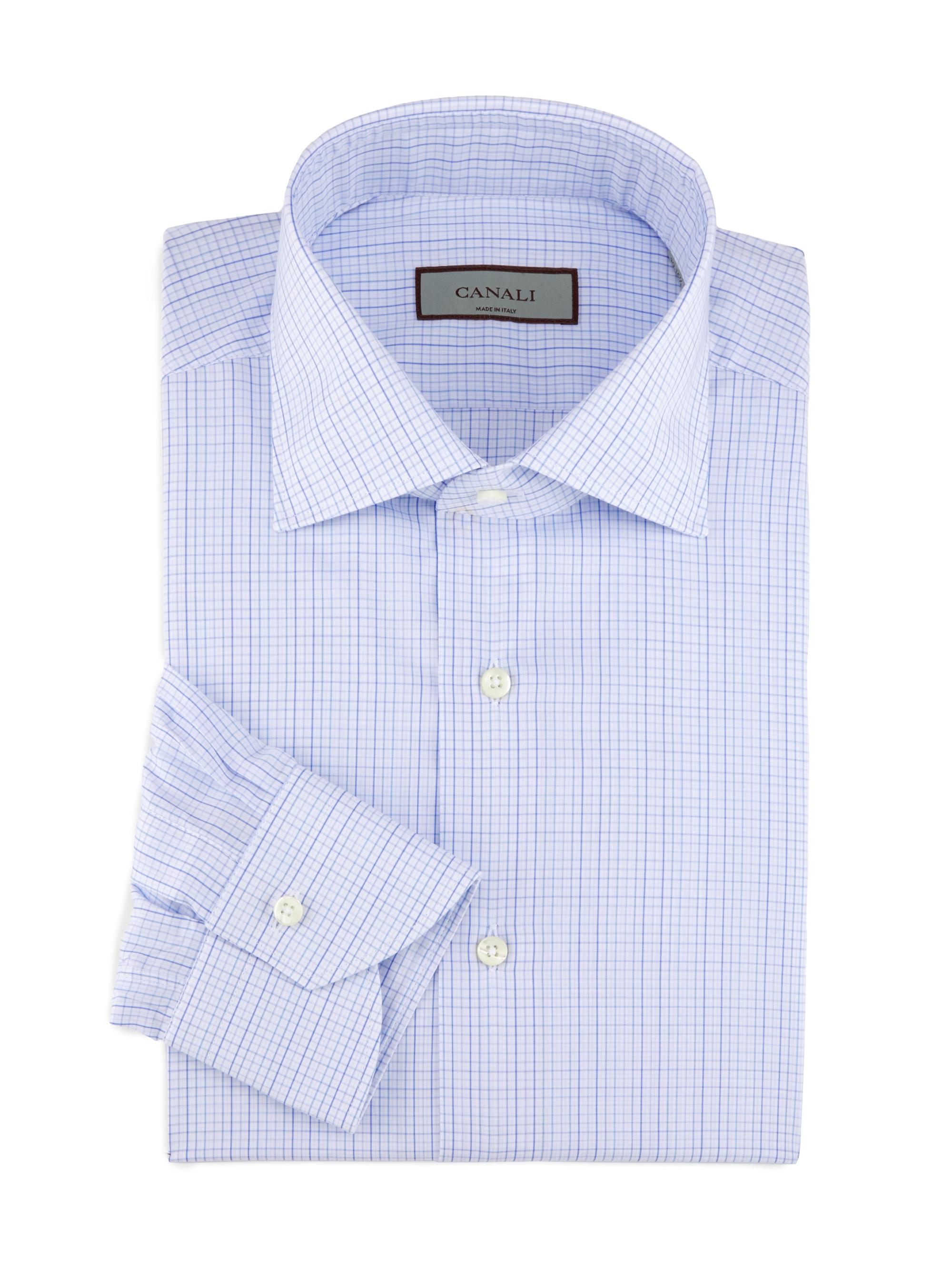 Canali Men's Check Dress Shirt - Light Blue