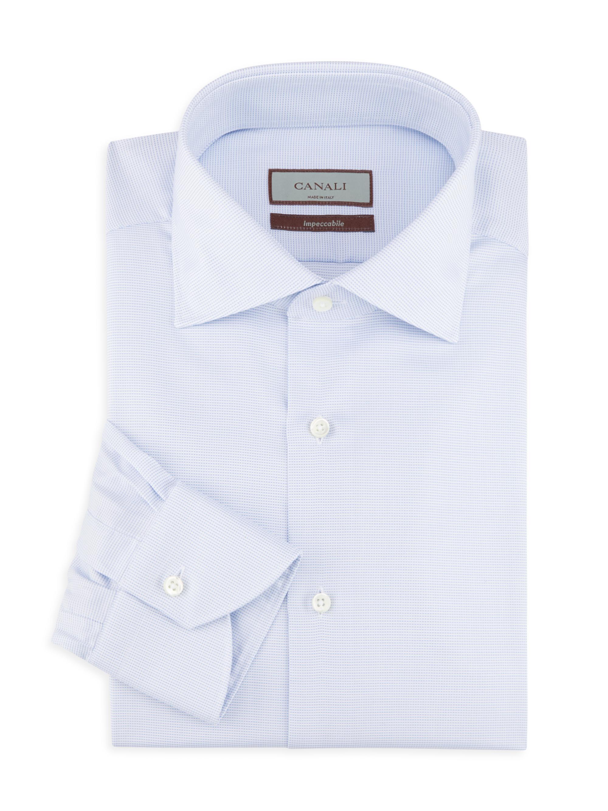 Canali Men's Micro-Print Cotton Shirt - Light Blue