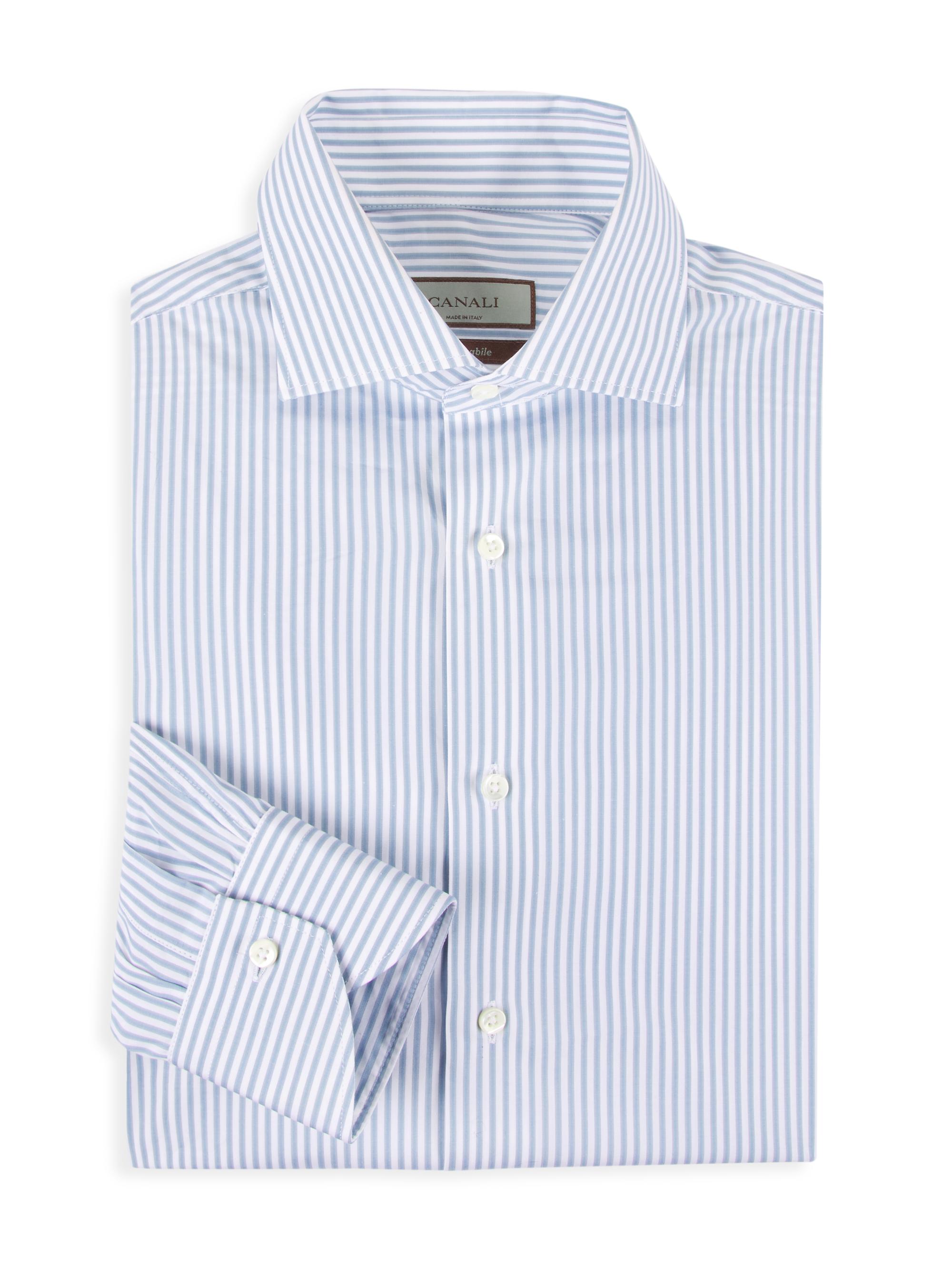 Canali Men's Striped Cotton Dress Shirt - Light Blue