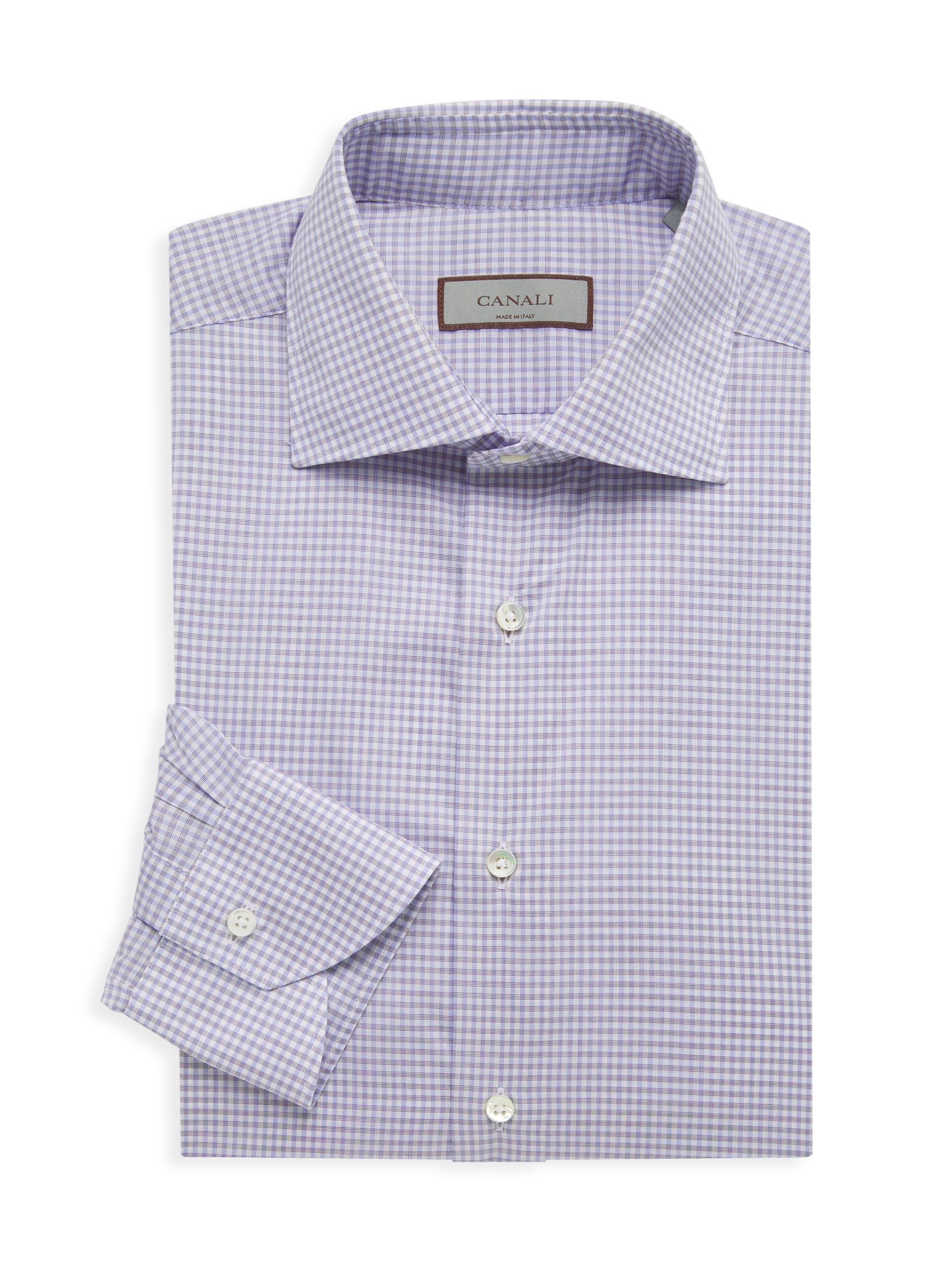 Canali Men's Gingham Plaid Button-Up Shirt - Light Brown