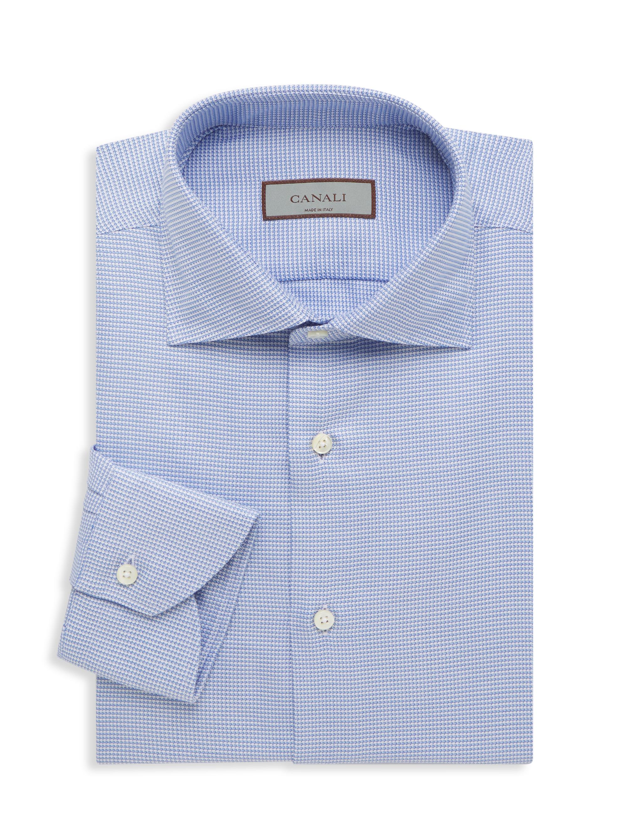 Canali Men's Geometric Dress Shirt - Light Blue