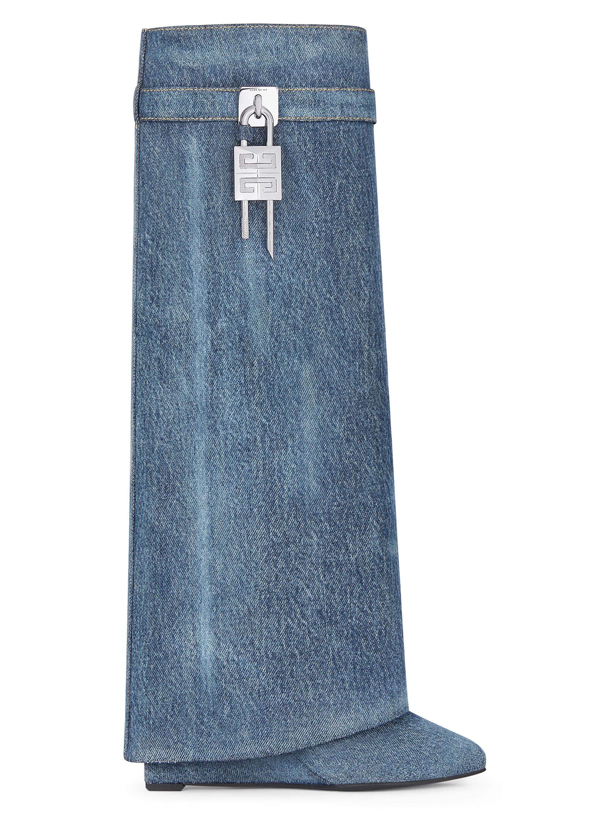 Givenchy Women's Shark Lock Boots in Washed Denim - Dark Blue