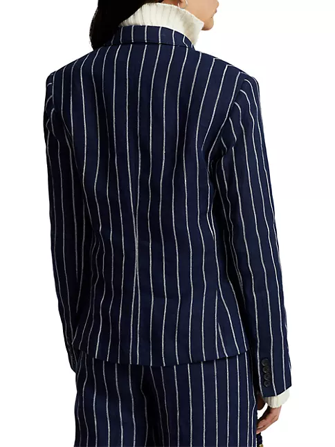 Ralph Lauren Striped Blazer, Roll Tab Cardigan & Linen Pants Women -  Bloomingdale's