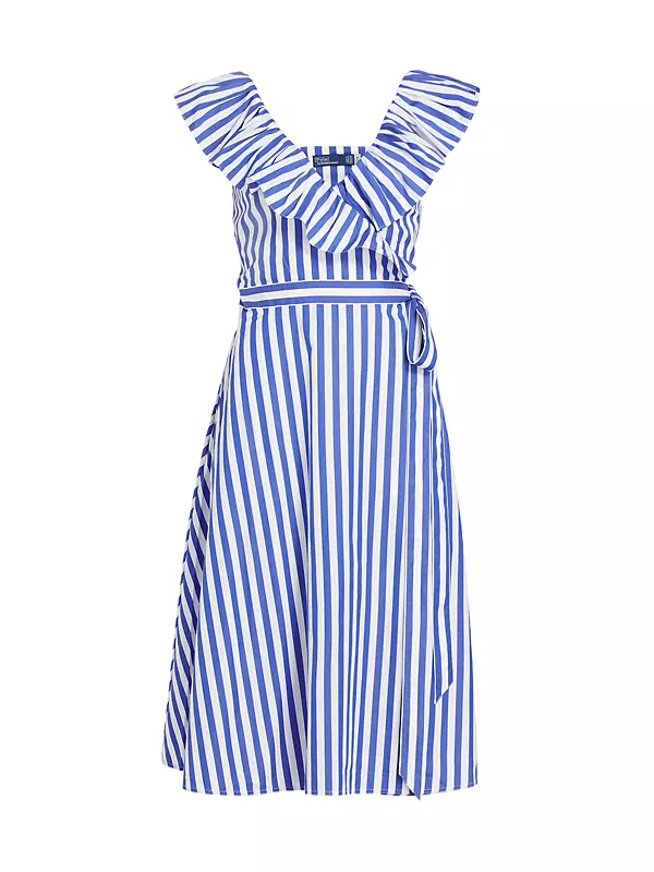 Shop Polo Ralph Lauren Striped Ruffled Wrap Dress