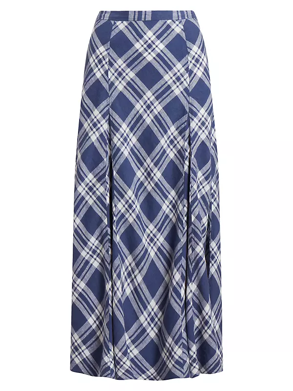 Shop Polo Ralph Lauren Plaid Linen Godet Maxi Skirt