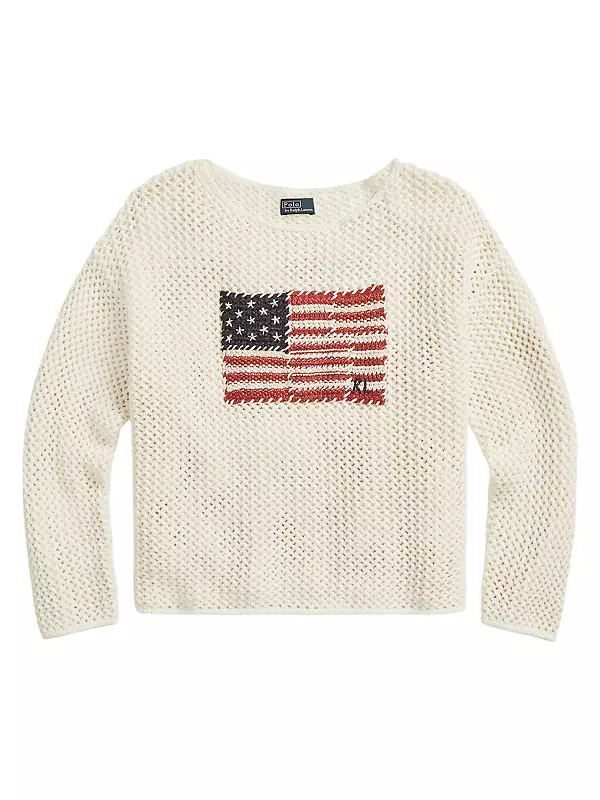 Shop Polo Ralph Lauren Cotton Open Stitch Flag Sweater   Saks