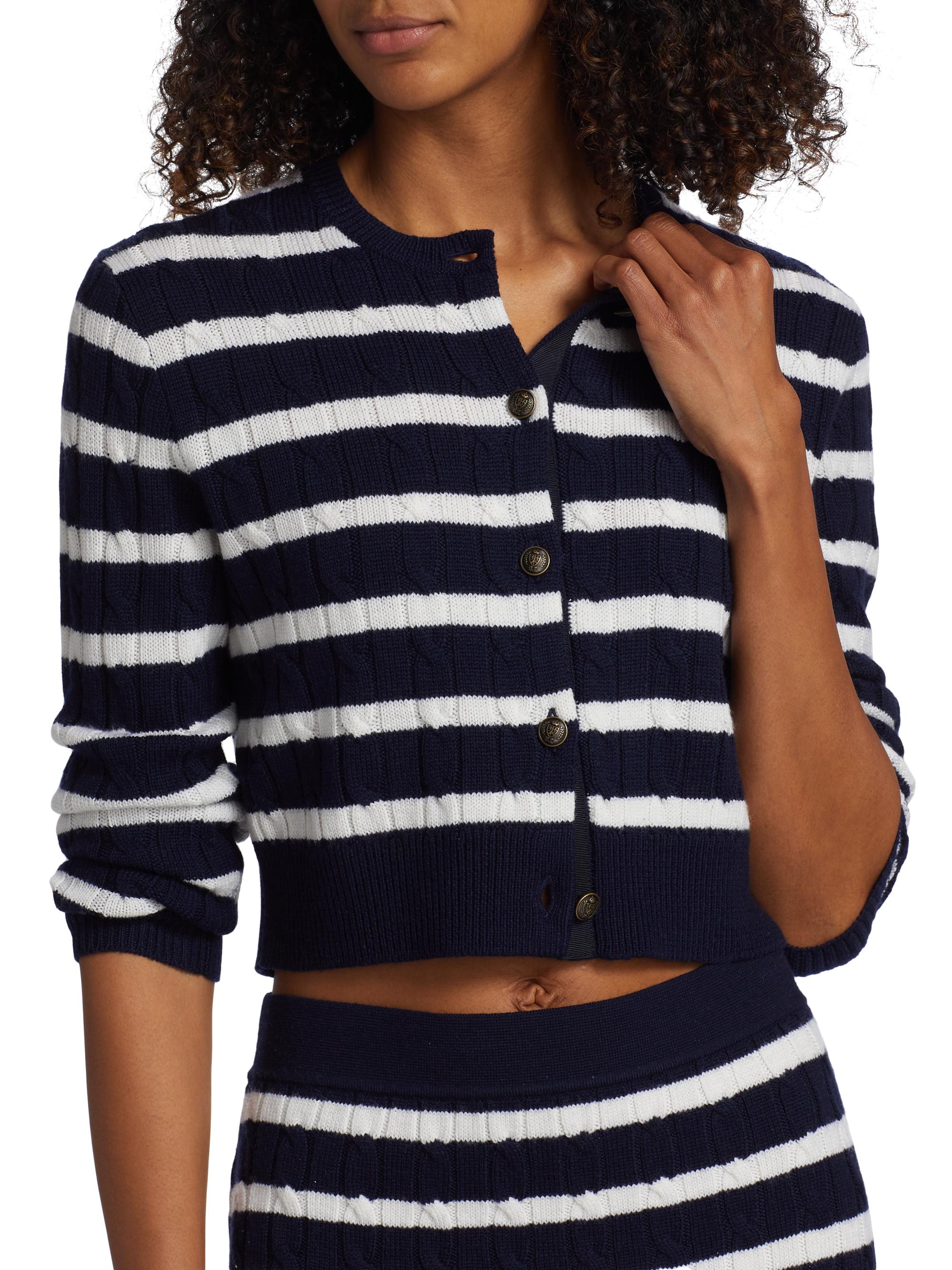 Polo Ralph Lauren Striped Cropped Cable-Knit Cardigan | Saks Fifth
