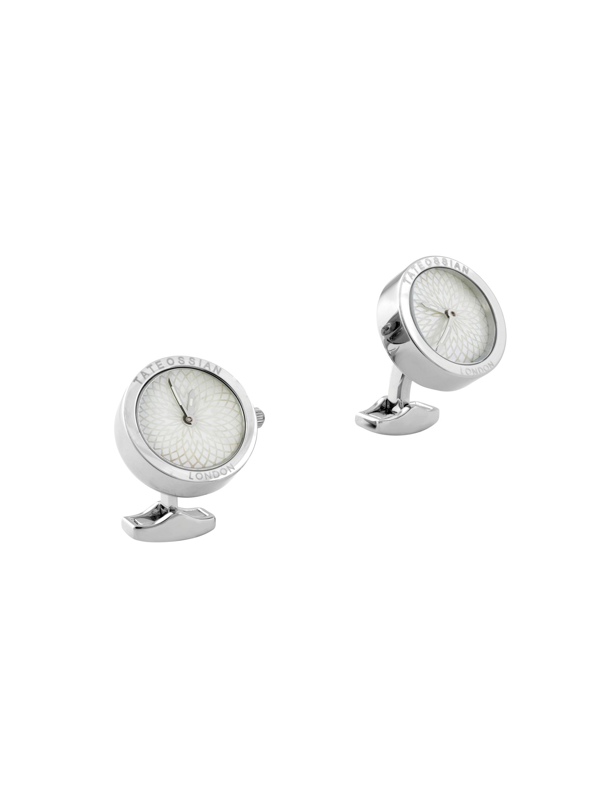 Tateossian Men's Mother-of-Pearl & Stainless Steel Guilloche Watch Cufflinks - Silver