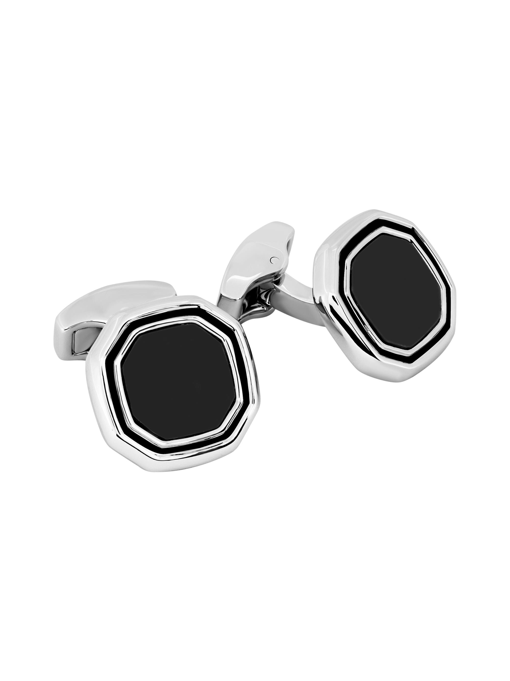 Tateossian Men's Rhodium-Plated Octagon Semi-Precious Cufflinks - Black