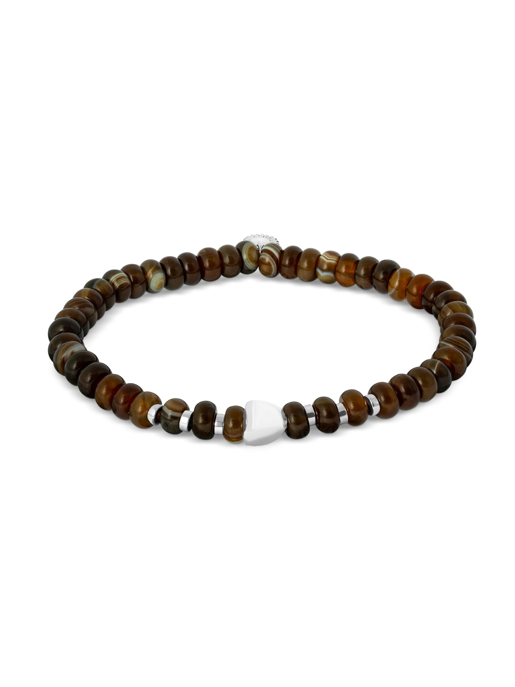 Tateossian Men's Blue Jasper Sterling Silver Nepal Nuovo Bracelet - Brown Striped Agate