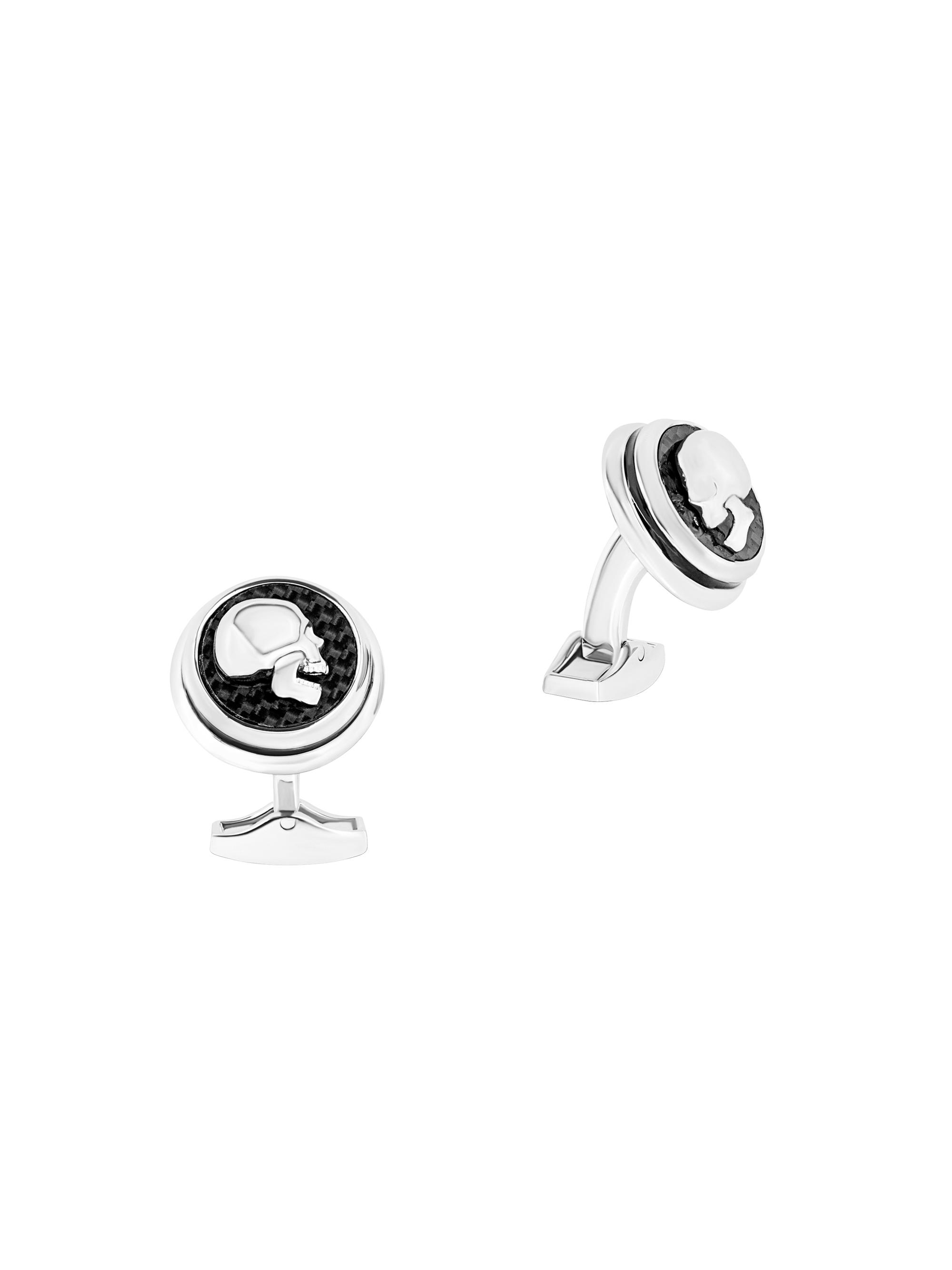 Tateossian Men's Plated Carbon Skull Cufflinks - Black