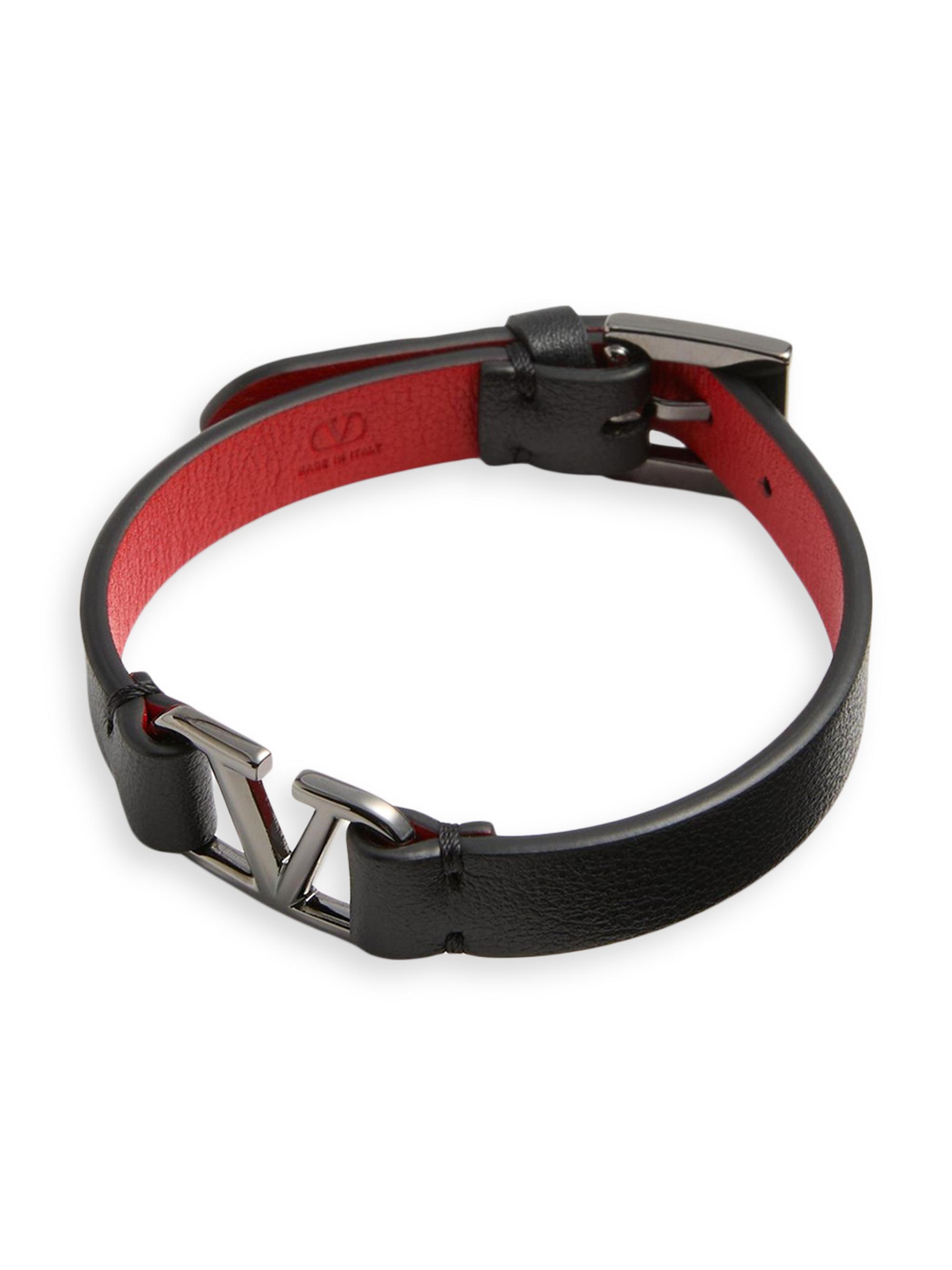 Valentino Garavani V-Logo Signature Leather Bracelet | Saks Fifth