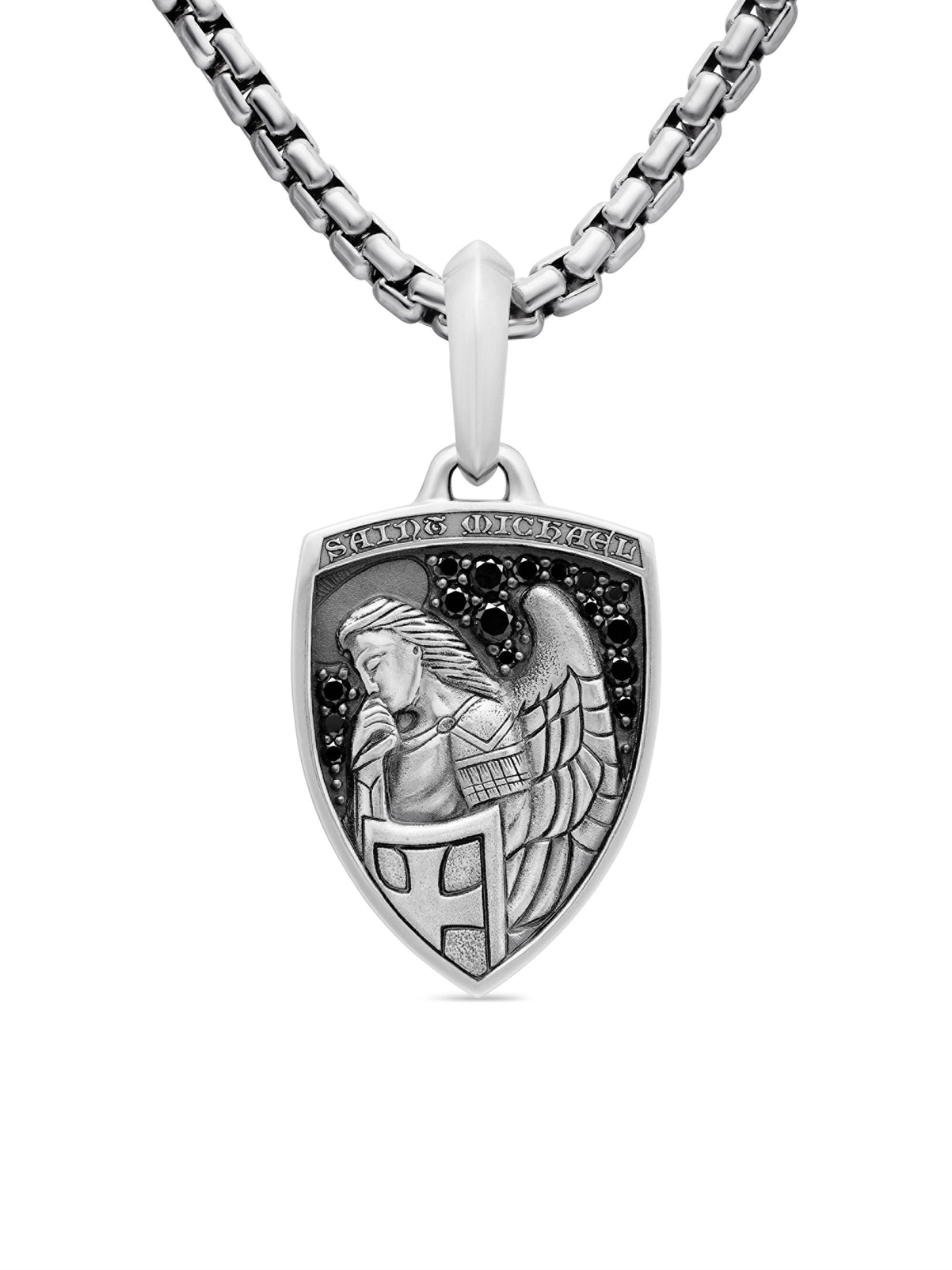David Yurman Men's St. Michael Amulet in Sterling Silver - Black Diamond